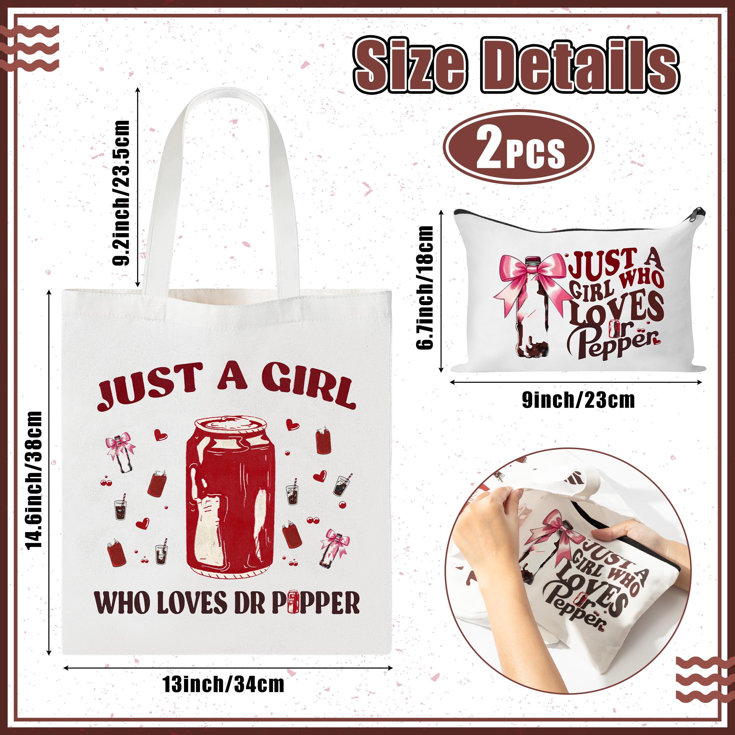 Drinks Lovers Canvas Bags - 2Pcs Soda Drinks Lover Gift Tote Bag Makeup Bag, Bring Me A Pepper And Tell Me I’m Pretty Handbag Cosmetic Pouch, Supply for Birthday Party Vodka Drinkers
