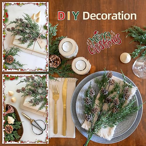 Miniatura 4 de Tallos de cedro artificiales Ivydale, ramas de pino Norfolk artificiales para decoración de Navidad, 12 tallos de pino falsos con 2 ramas de conos