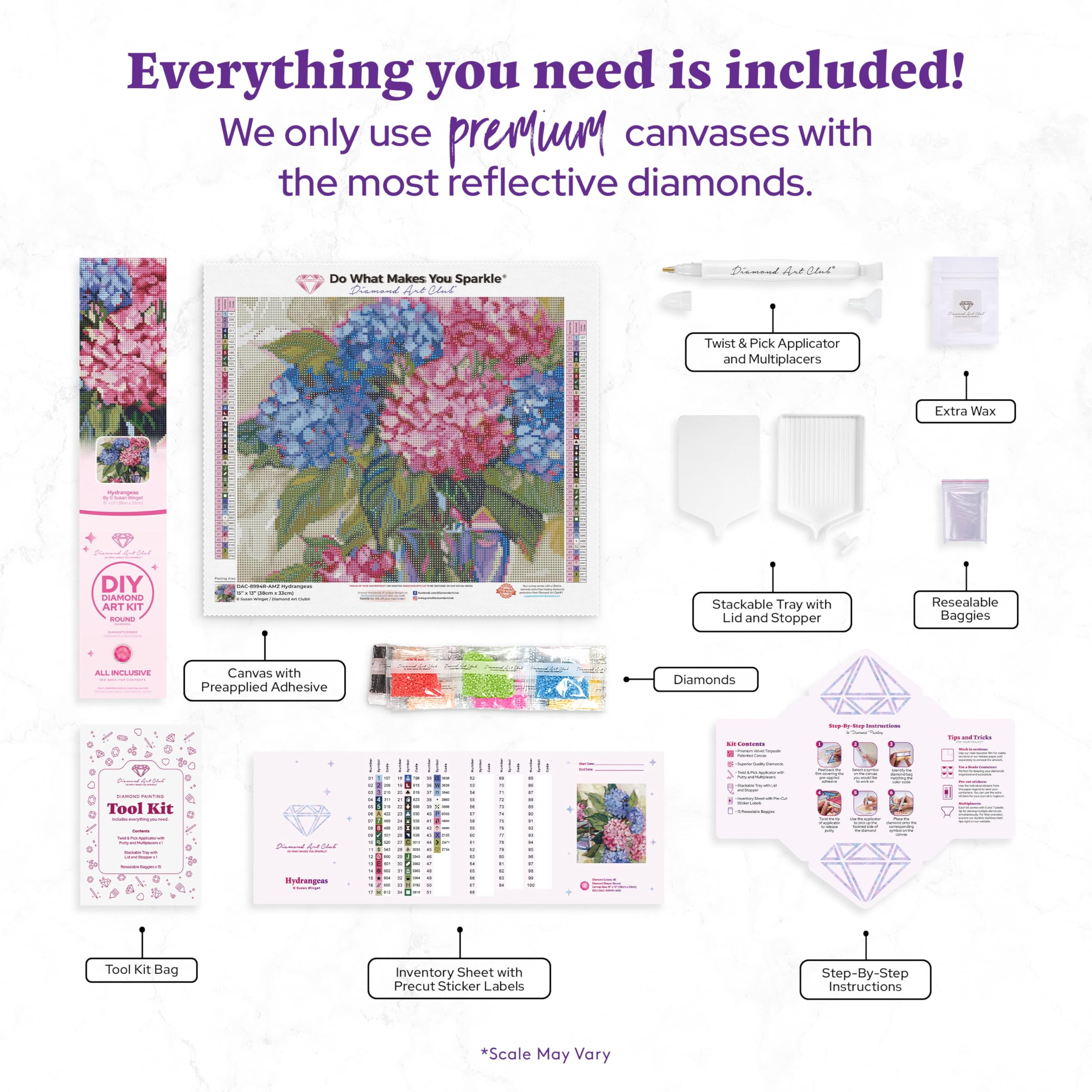 DIAMOND ART CLUB Hydrangeas Diamond Painting Kit, Fun DIY Crafts