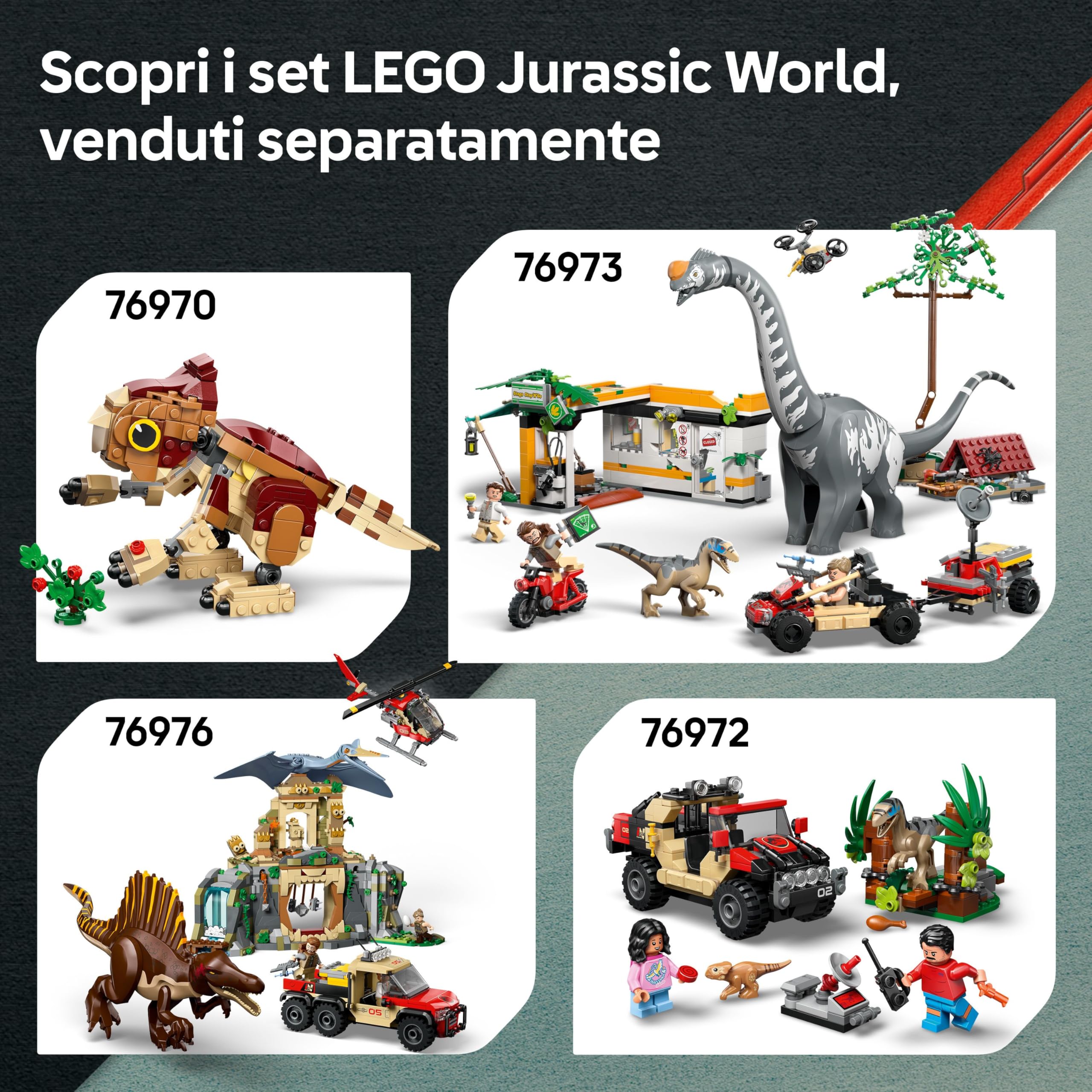 LEGO Jurassic World Fuga sul Fiume dal T. Rex - Giocattolo Interattivo con Dinosauro, una Barca, un Veicolo ATV e 2 Minifigure - Regalo per Bambini e Bambine da 5 Anni in su - 76975