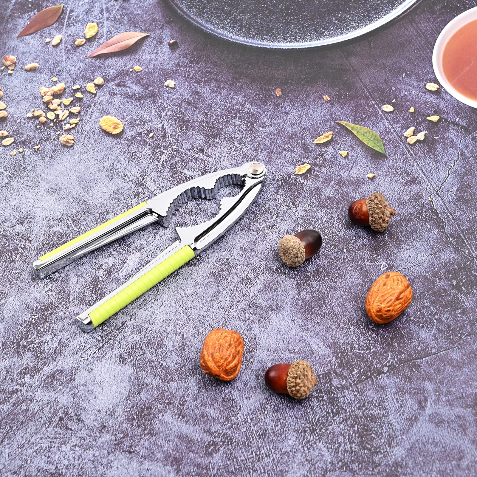 Galletas de nueces de alta resistencia con 2 tenedores/púas de mariscos con mango antideslizante verde