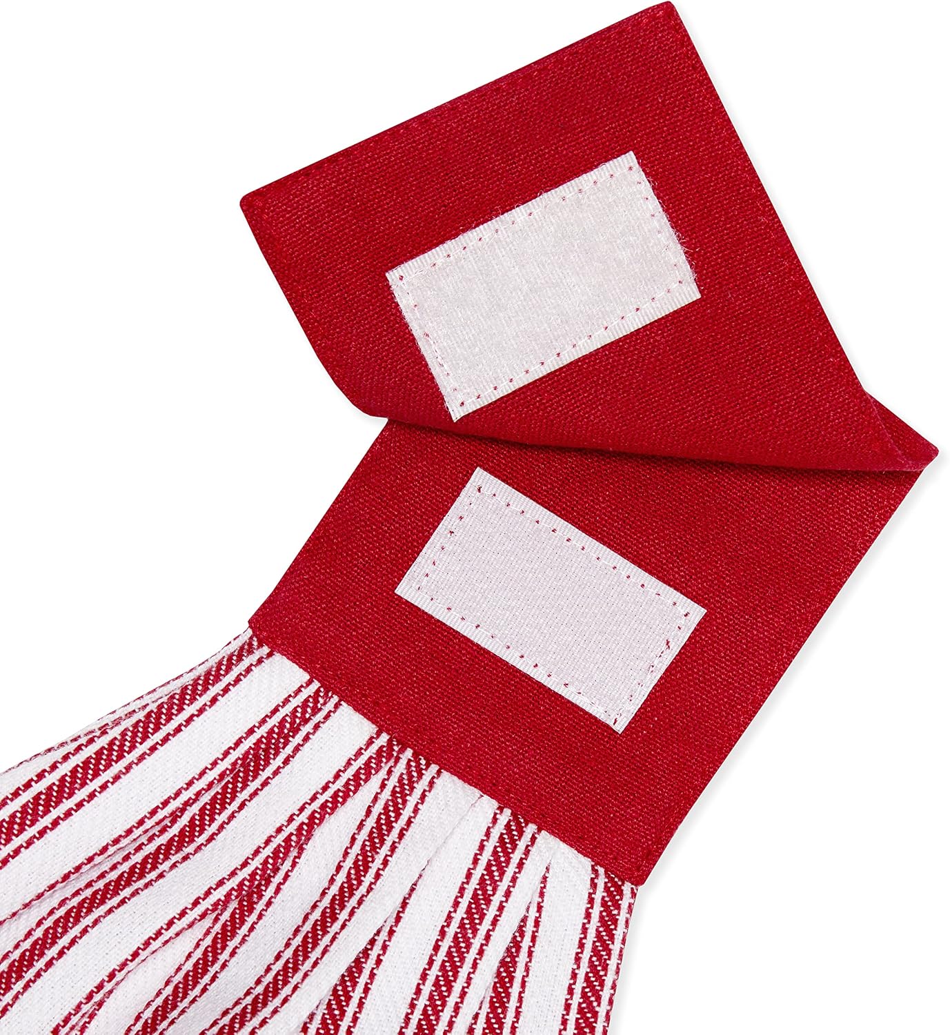 Tango Red and White Ticking Stripe Hanging Kitchen Dish Hand Towel Cotton with Button Accent, Set of 2 image 3