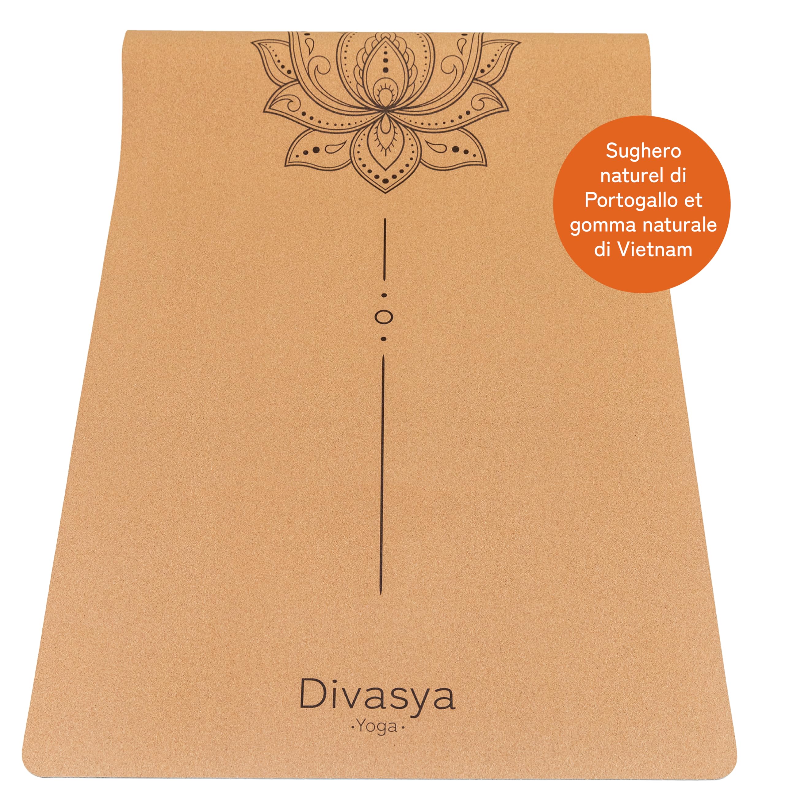 Tappetino yoga sughero premium, 100% naturale: in gomma naturale antiscivolo e sughero, Tappeto yoga extra-largo e spesso (183x66x0,4cm), sostenibile e senza sostanze