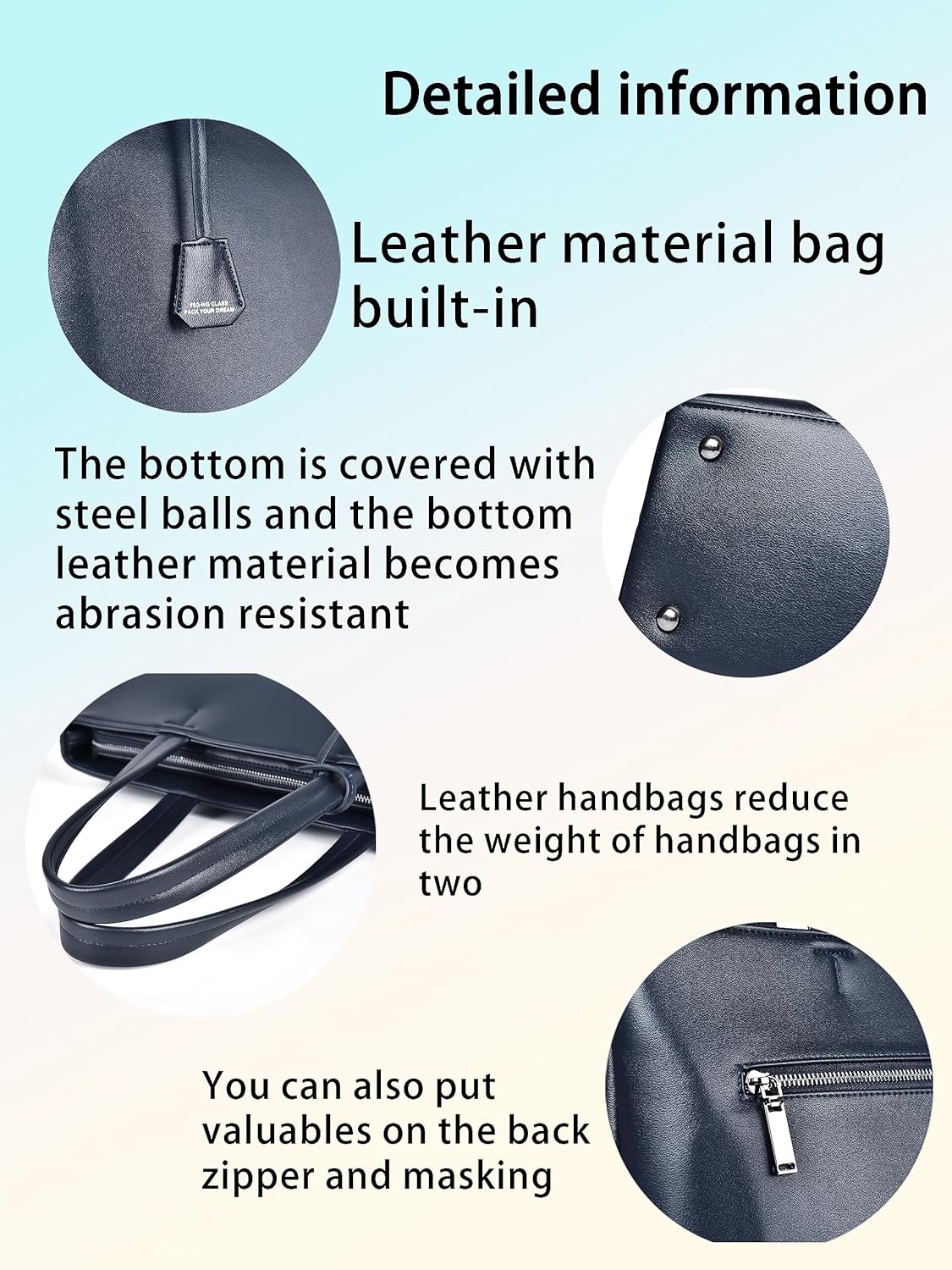 FSD.WG Men's Tote Bag,Business Bag, Leather Briefcase,Elegant Leather(PU),Large Capacity,Black - Image 3