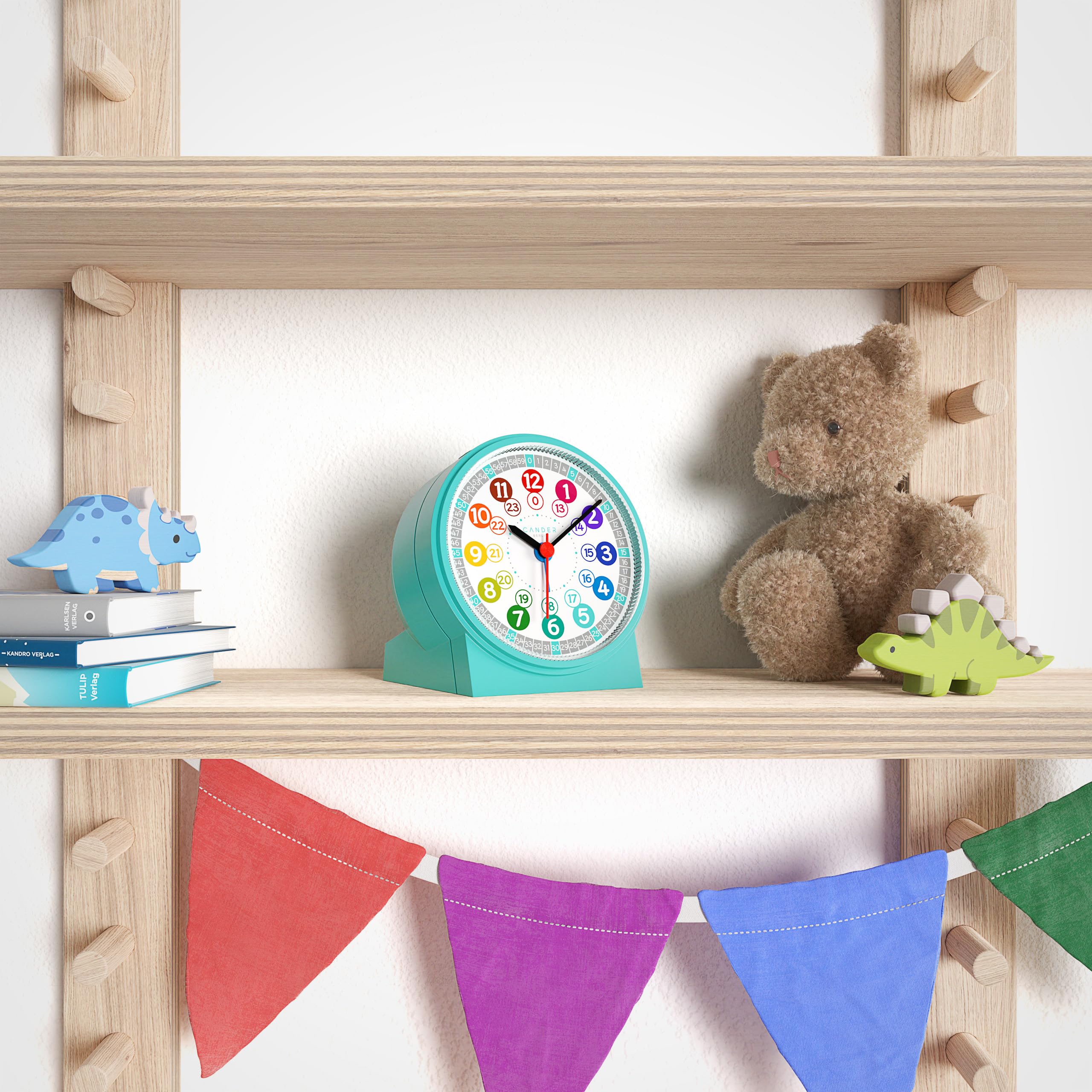 Cander Berlin MNU 1009 T - Despertador infantil silencioso, turquesa, silencioso, luz silenciosa, reloj de mesa, iluminación para habitación infantil, niños y niñas