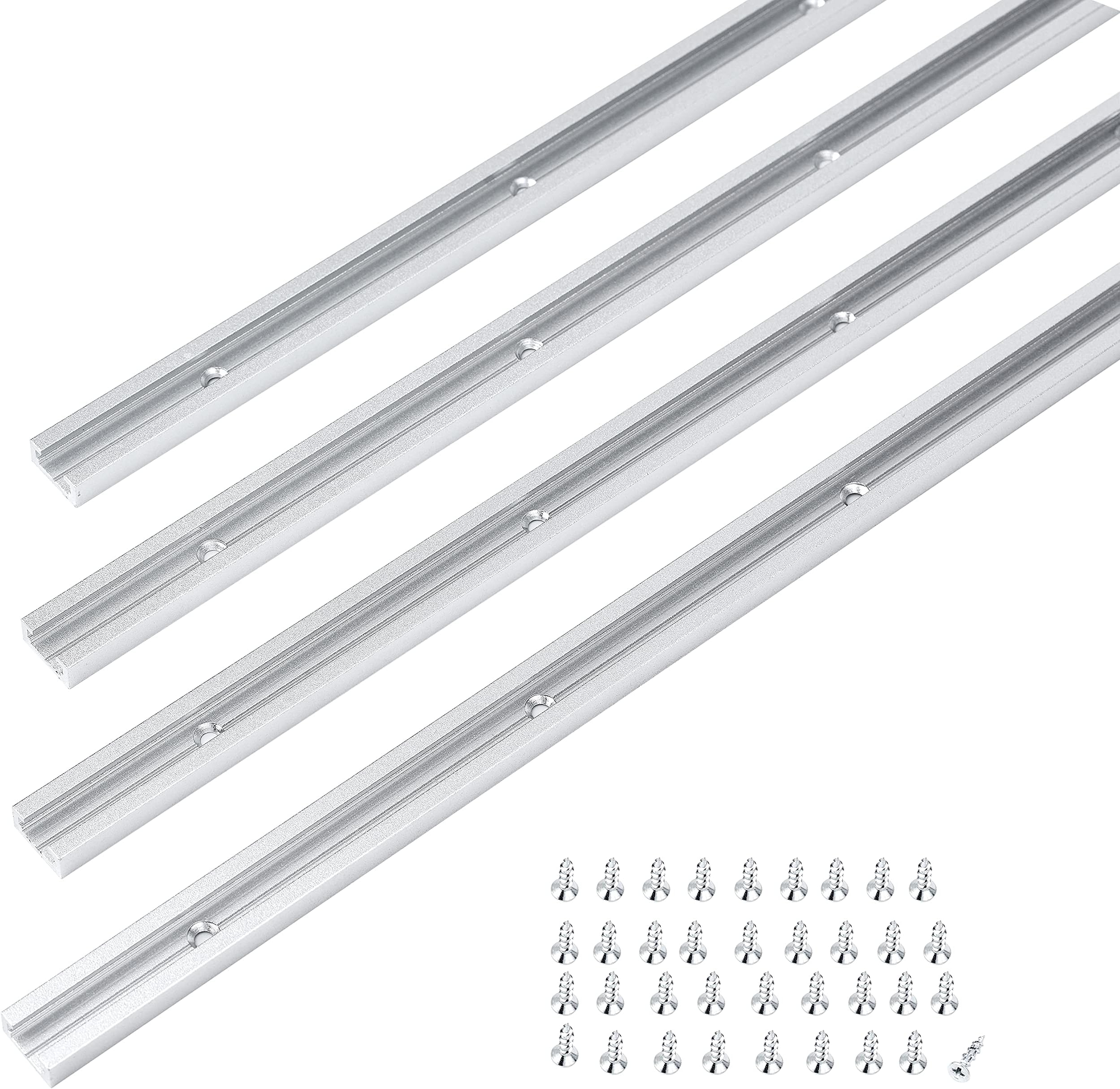T Track 36" with Wood Screws- Double-Cut Profile Aluminum T-Track with Predrilled Mounting Holes -Woodworking and Clamps-Fine Sandblast Anodized -Silver Color -4 Pack