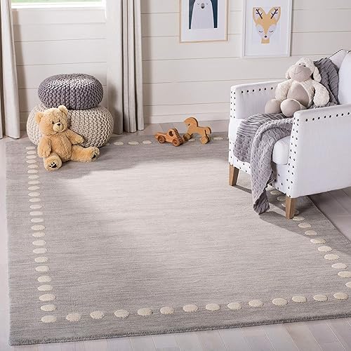 Miniatura 2 de SAFAVIEH Colección Kids - Alfombra de área de 6 x 9 pies, color rosa, hecha a mano, con borde de lunares, ideal para zonas de alto tráfico en sala