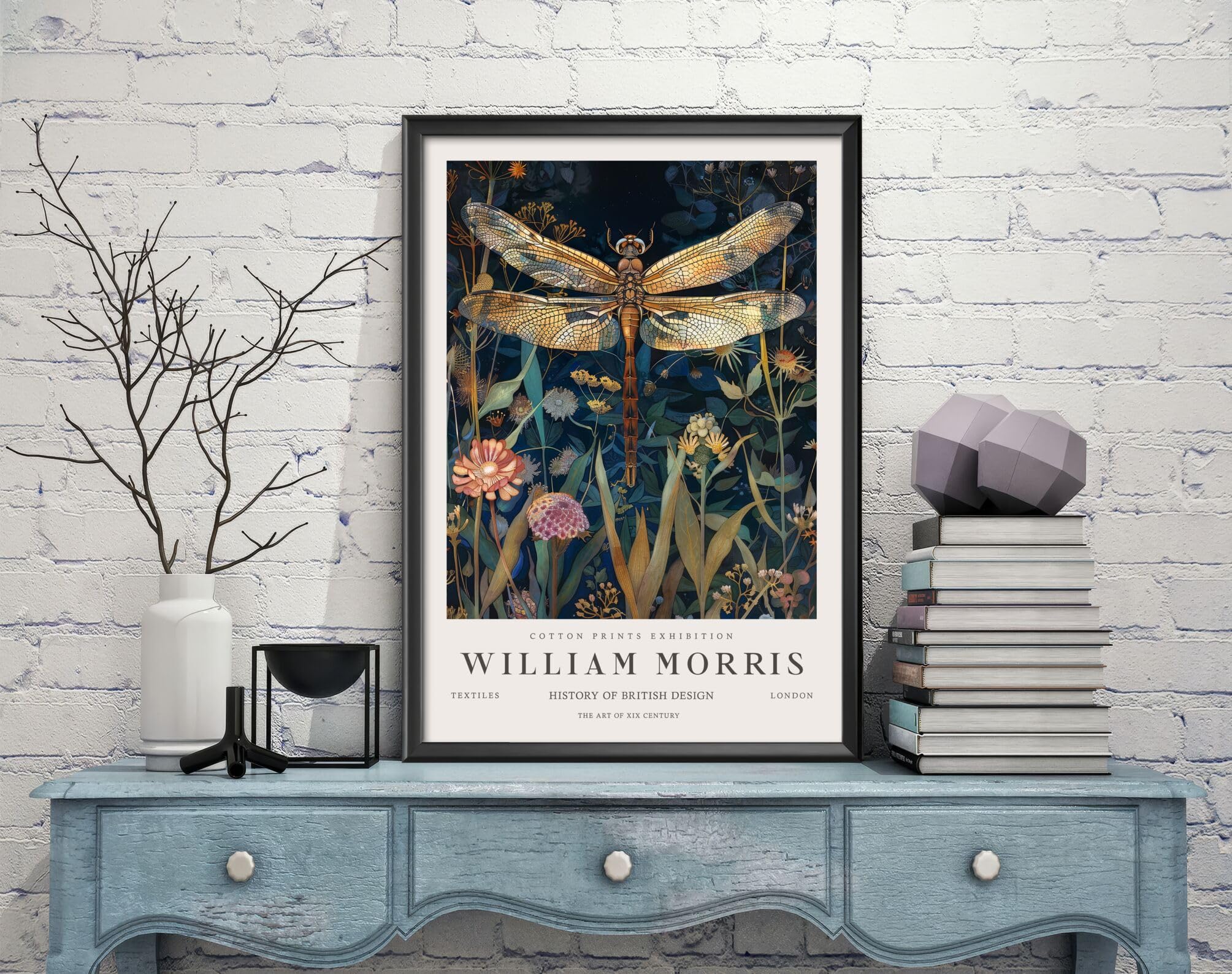 William Morris Dragonfly Print, William Morris Exhibition Print, William Morris Poster, Vintage Wall Art, Textiles Art, Vintage Poster (075b) A3