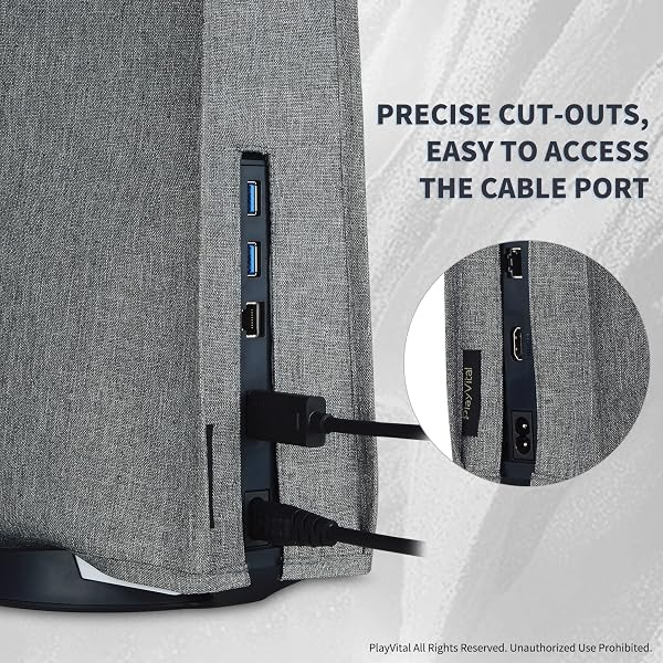 PlayVital Funda Antipolvo Vertical para ps5 - Cubierta Protectora Antirrayas y Anti-Agua, Doble Capa con Forro Suave, Compatible con ps5 Digital & Estándar, Accesorio para Consola (Gris) - 4