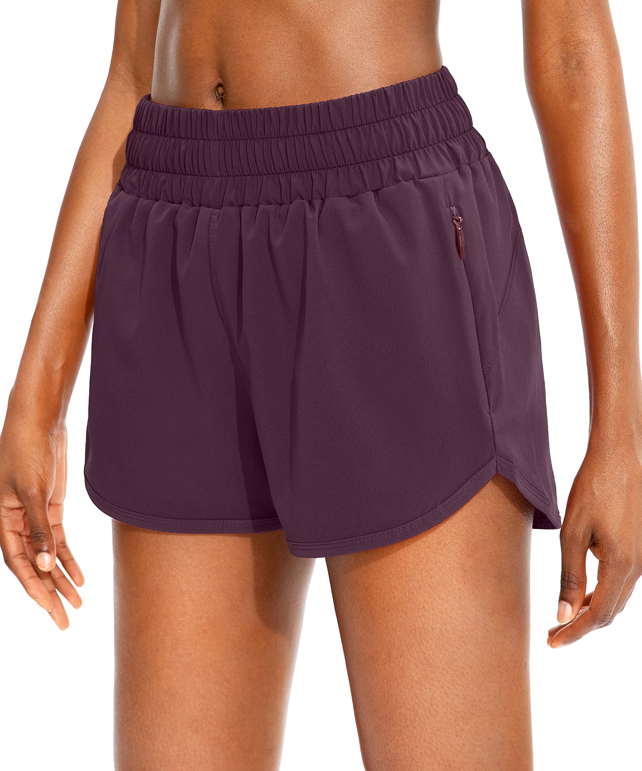 SANTINY Women's Running Shorts with Zip Pockets High Waisted Athletic Workout Gym Shorts for Women with Liner