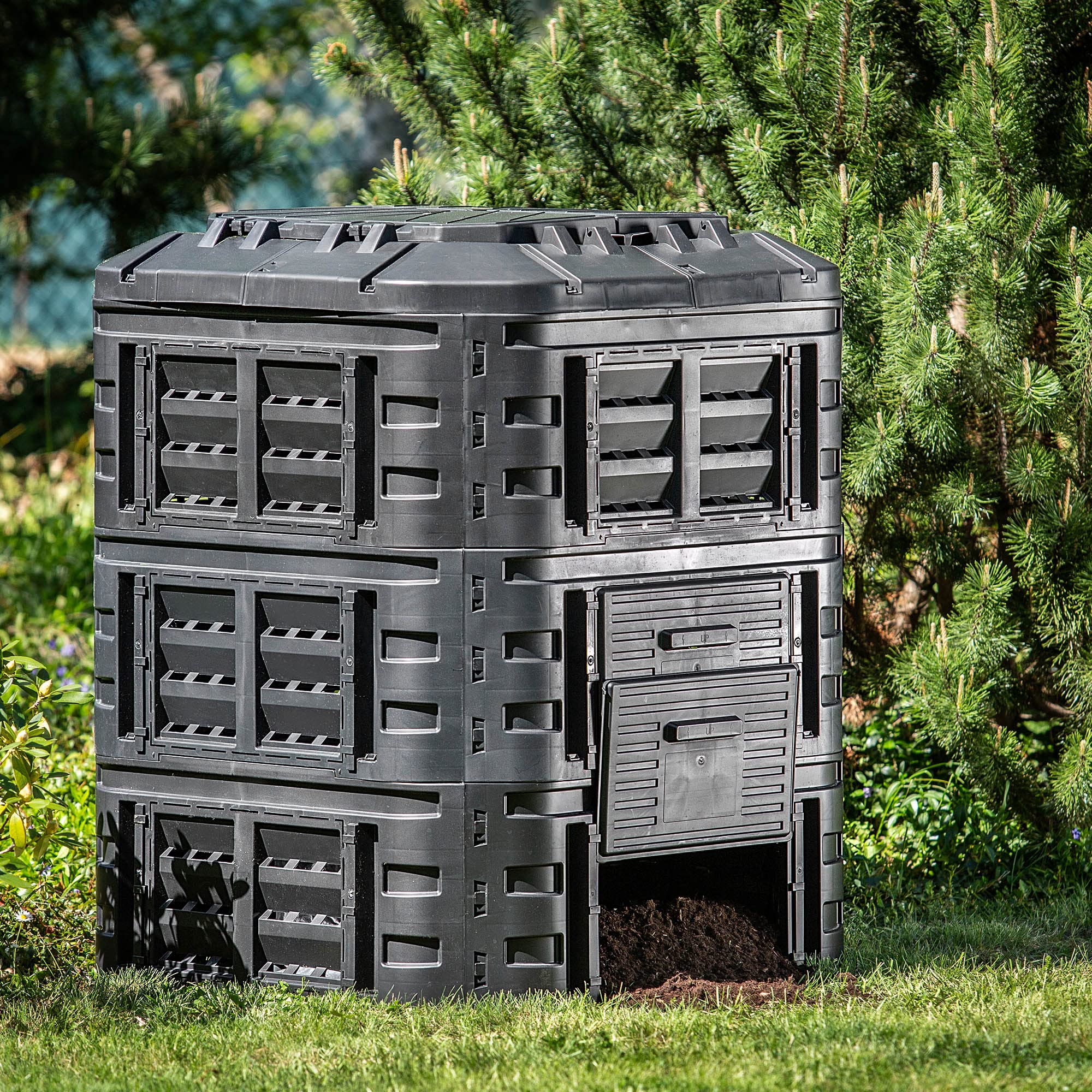 KADAX Composteur de Jardin 860L, Grand Bac à Compost pour Une Gestion Écologique et Efficace des Déchets Organiques en Espace Extérieur (Noir)