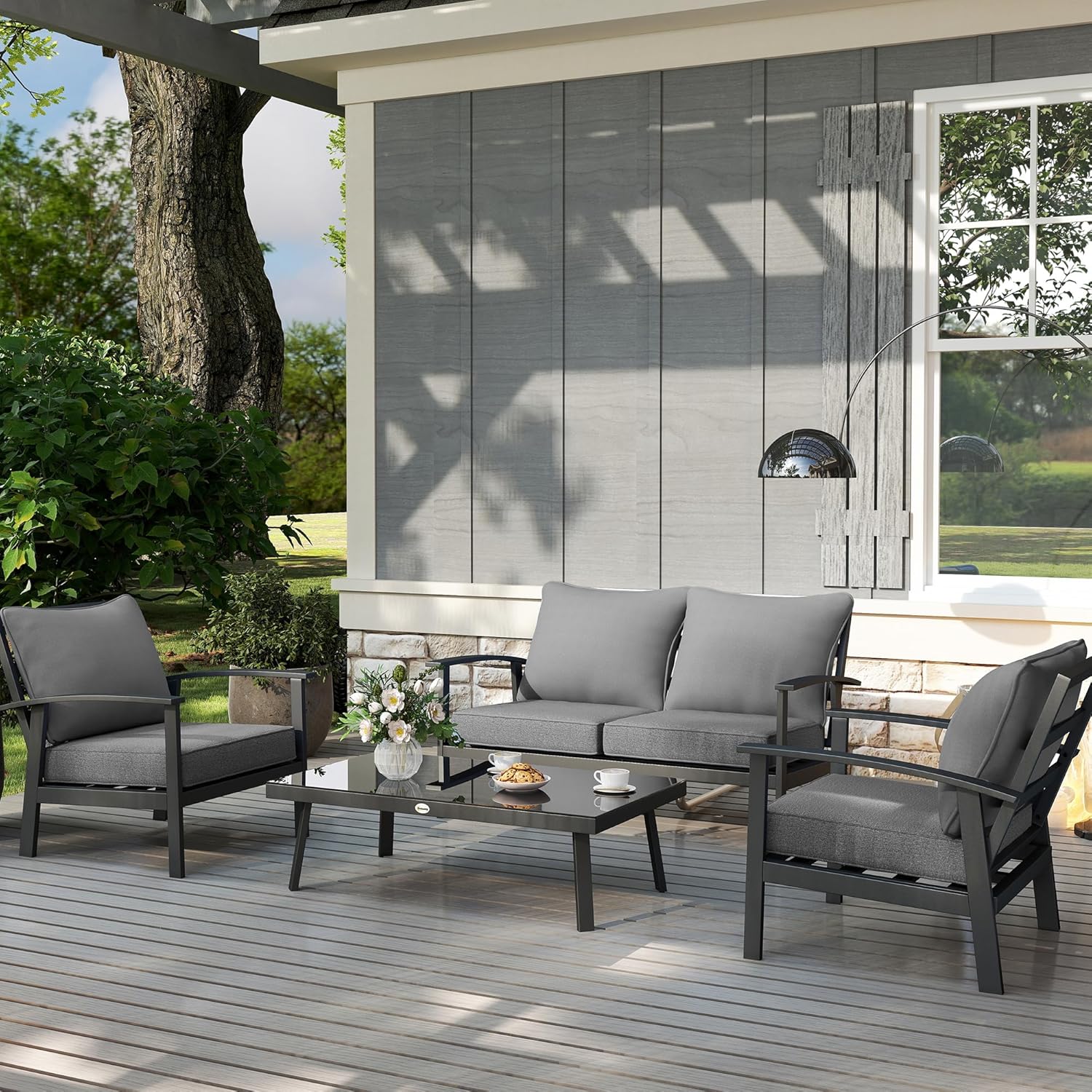 Outsunny Outdoor Chair Cushions Set of 4, Fade Resistant, 24 x 24 in Deep Seat, Patio Cushions for Chair, Sofa, and Outdoor Furniture, Gray