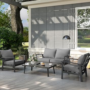Outsunny Outdoor Chair Cushions Set of 4 Fade Resistant 24x24 in Gray