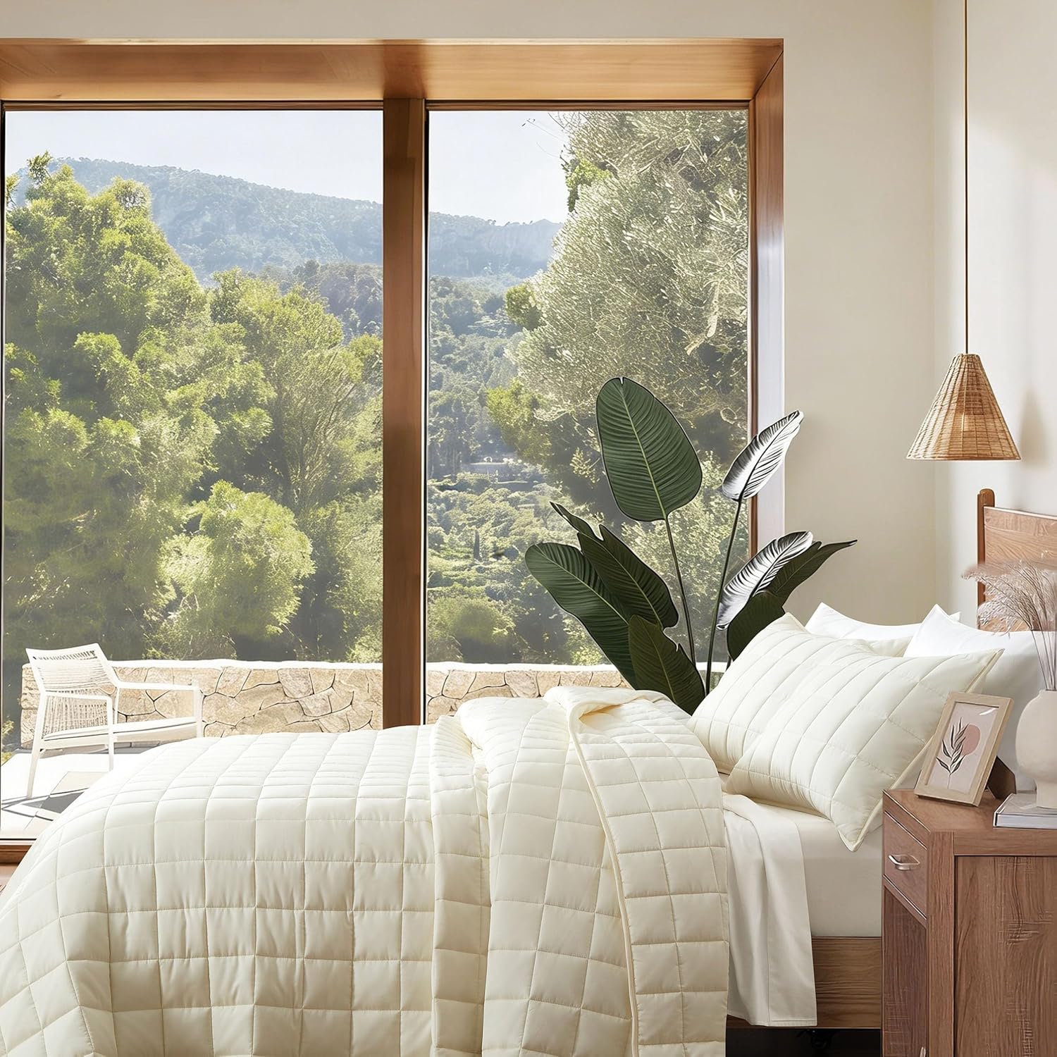 100% Viscose Derived from Bamboo Comforter,Full/Queen Cooling Quilt Set,3-Piece All Season Bedding with 4-Inch Box Stitching,Breathable Duvet Insert with Corner Loops, Ivory White