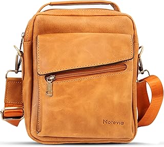 Motevia Men's Crossbody Bag Genuine Leather Crossbody Bag Men Genuine Leather Crossbody Bag Men with Shoulder Strap Top Handle Medium Size