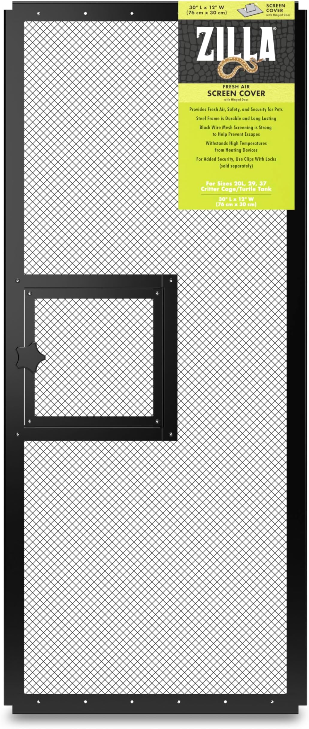 Pet Reptile Terrarium Fresh Air Screen Cover with Hinged Door 30" x 12"