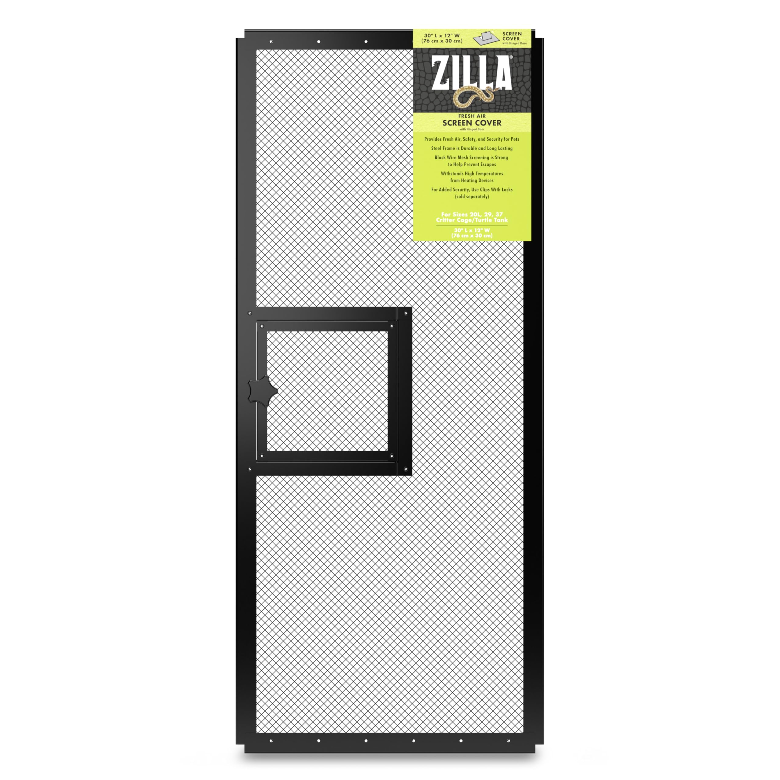 Zilla Pet Reptile Terrarium Fresh Air Screen Cover with Hinged Door 30" x 12"