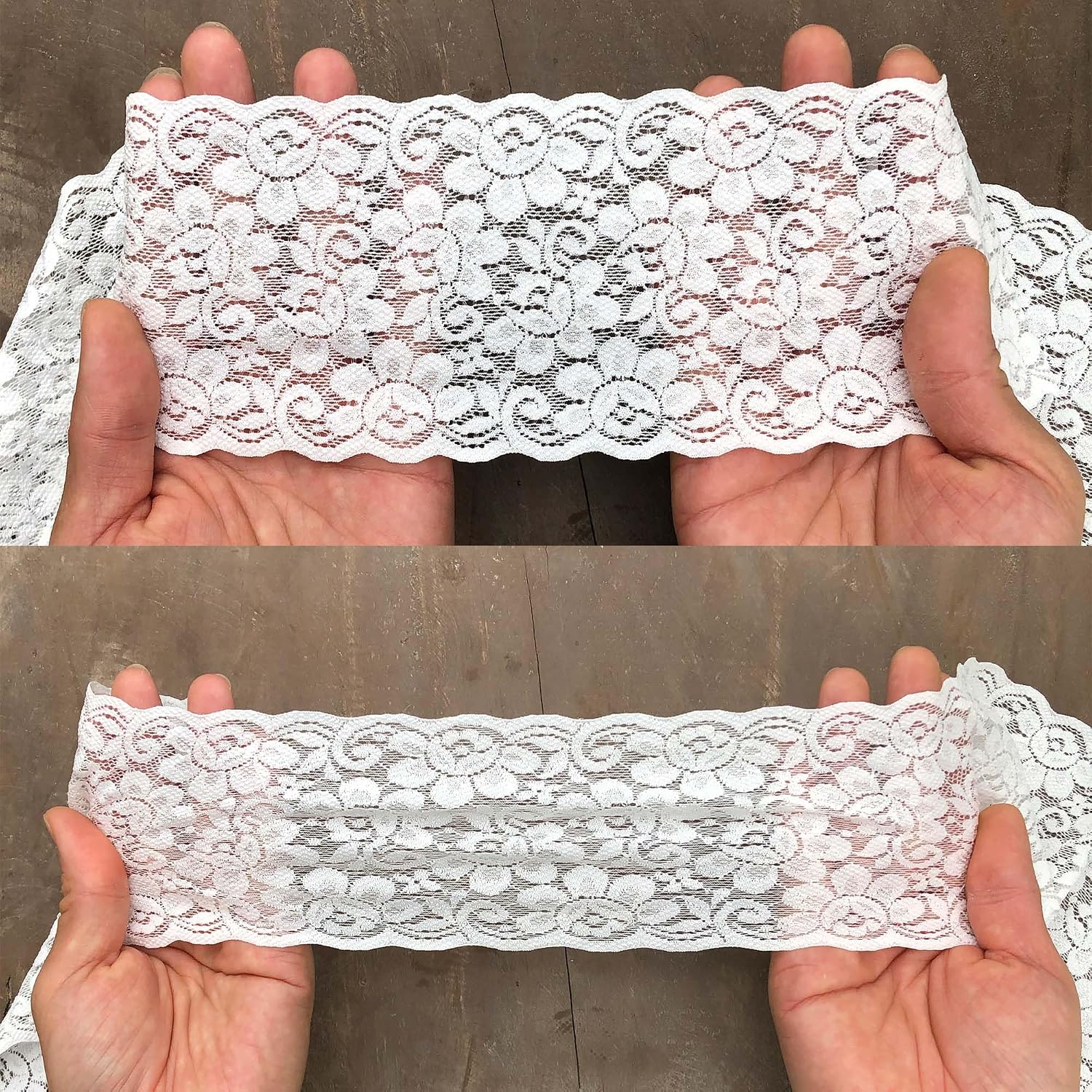 4 Inch Floral Lace Ribbon, 10cm Wide 5 Yard Long Elastic lace Trim, White Thick lace for Wedding Party, Home Decor, Lingerie Sewing Projects, etc.