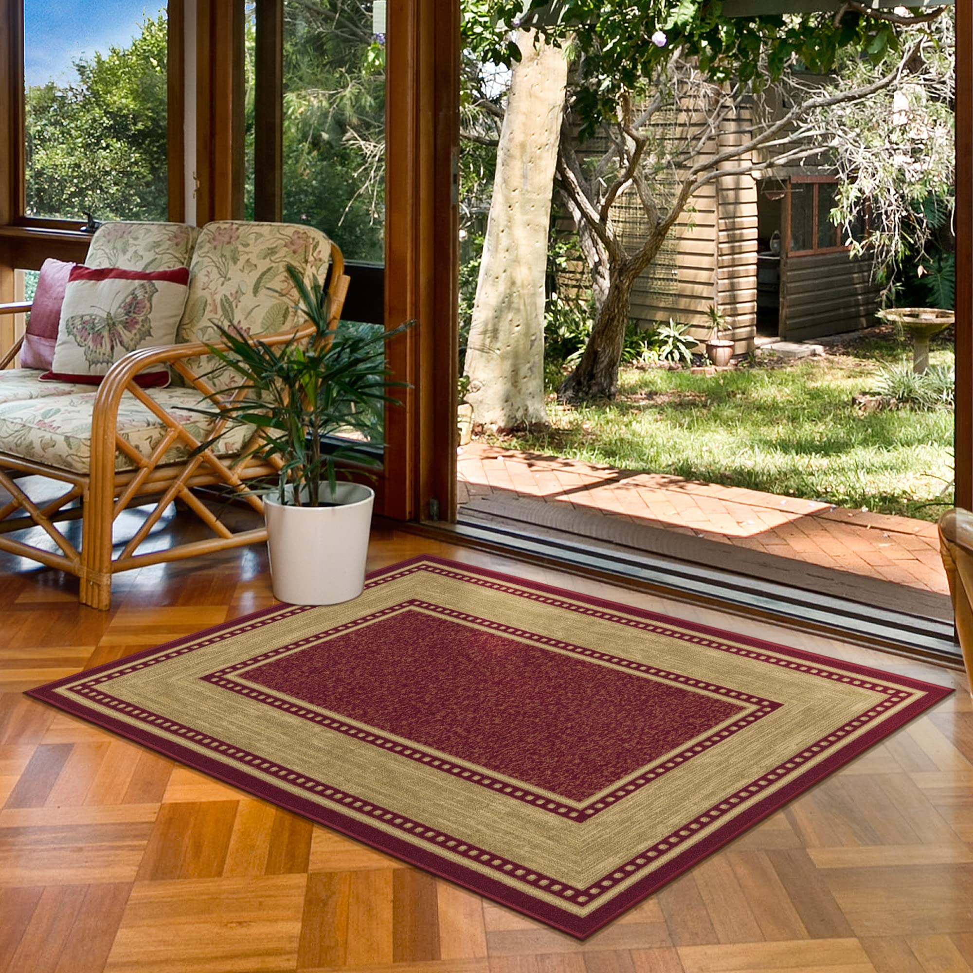 Ottomanson Homeline Collection NonSlip Rubberback Border Design 3x5