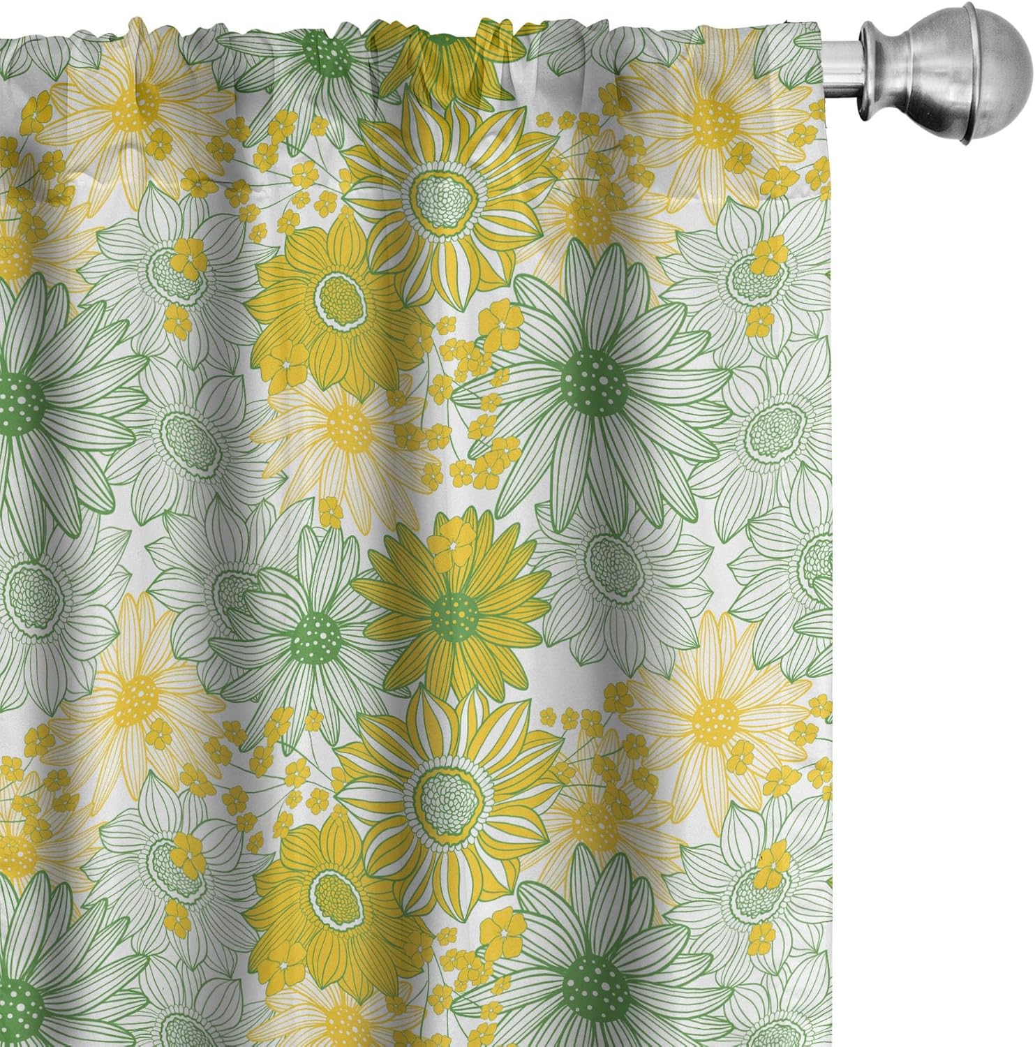 Ambesonne Sunflower Window Curtains, Energetic Botany Floral Spring Blossom Flower Drawing Pattern, Lightweight Decor 2-Panel Set with Rod Pocket, Pair of - 28" x 95", Fern Green