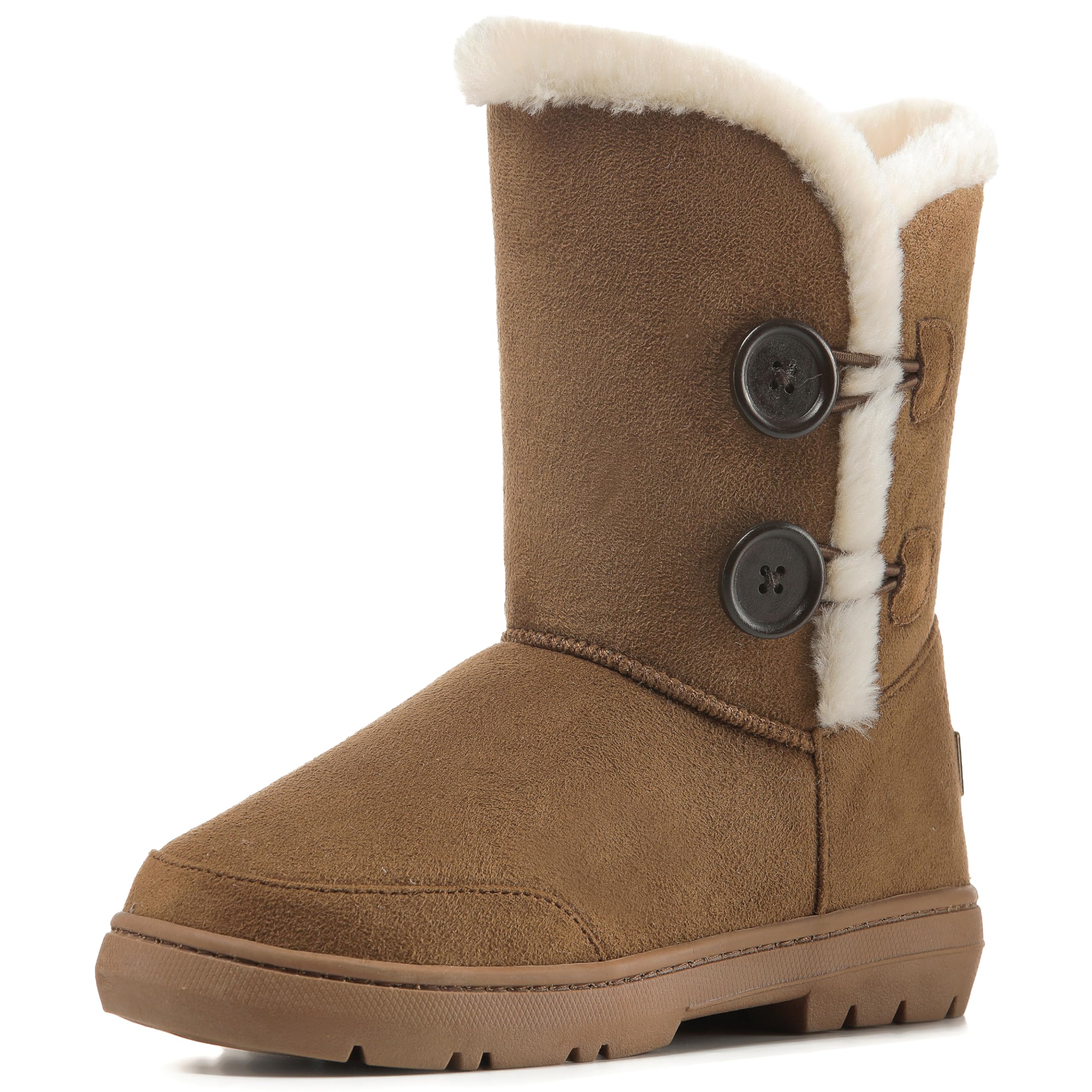 Holly Womens Waterproof Winter Snow Boots - Faux Fur Lined Warm Calf Boot with Side Button - Non Slip Sole, Insulated, Outdoor Walking Footwear - Tan - UK5/38