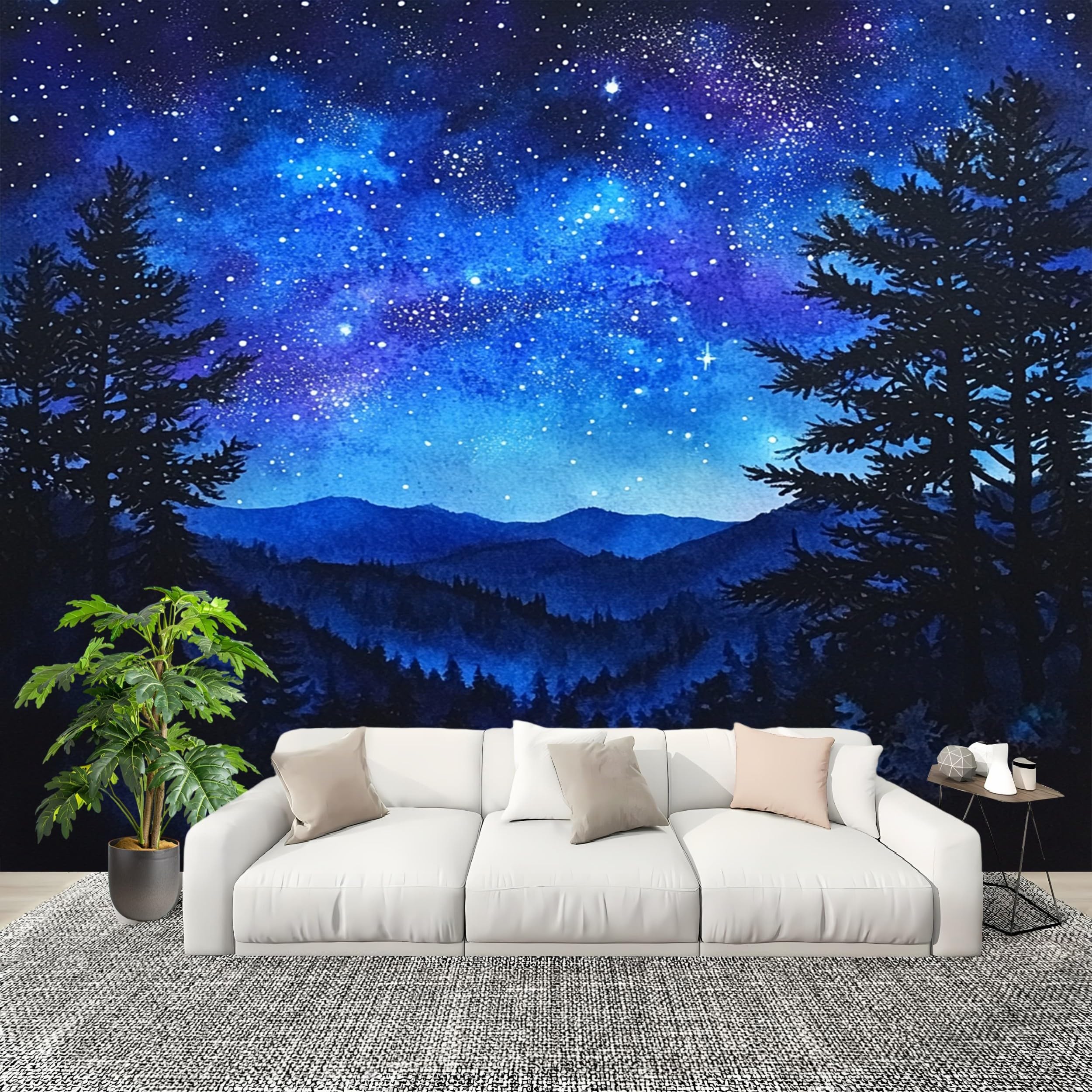 Moda Fototapeta 350 x 256 cm Kosmiczne Niebo Romantyczne 3D Zdejmowana Niebieska Panoramiczna Tapeta Biuro Sypialnia Salon, Hd Zdjęcie
