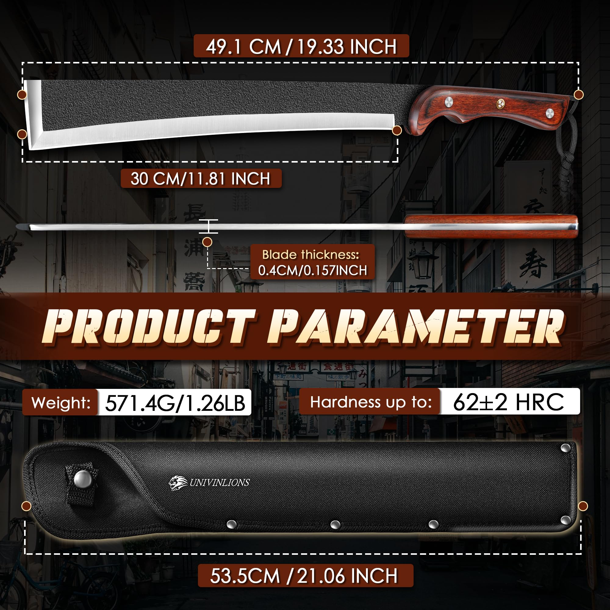 Japanische Machete Scharf Outdoor Survival | 30cm Hochgekohltem Stahl Fulltang-Design, Ergonomie Holzgriff & Nylonscheide – Bushcraft Messer für Garten, Wandern & Gartenarbeit,Geschenk