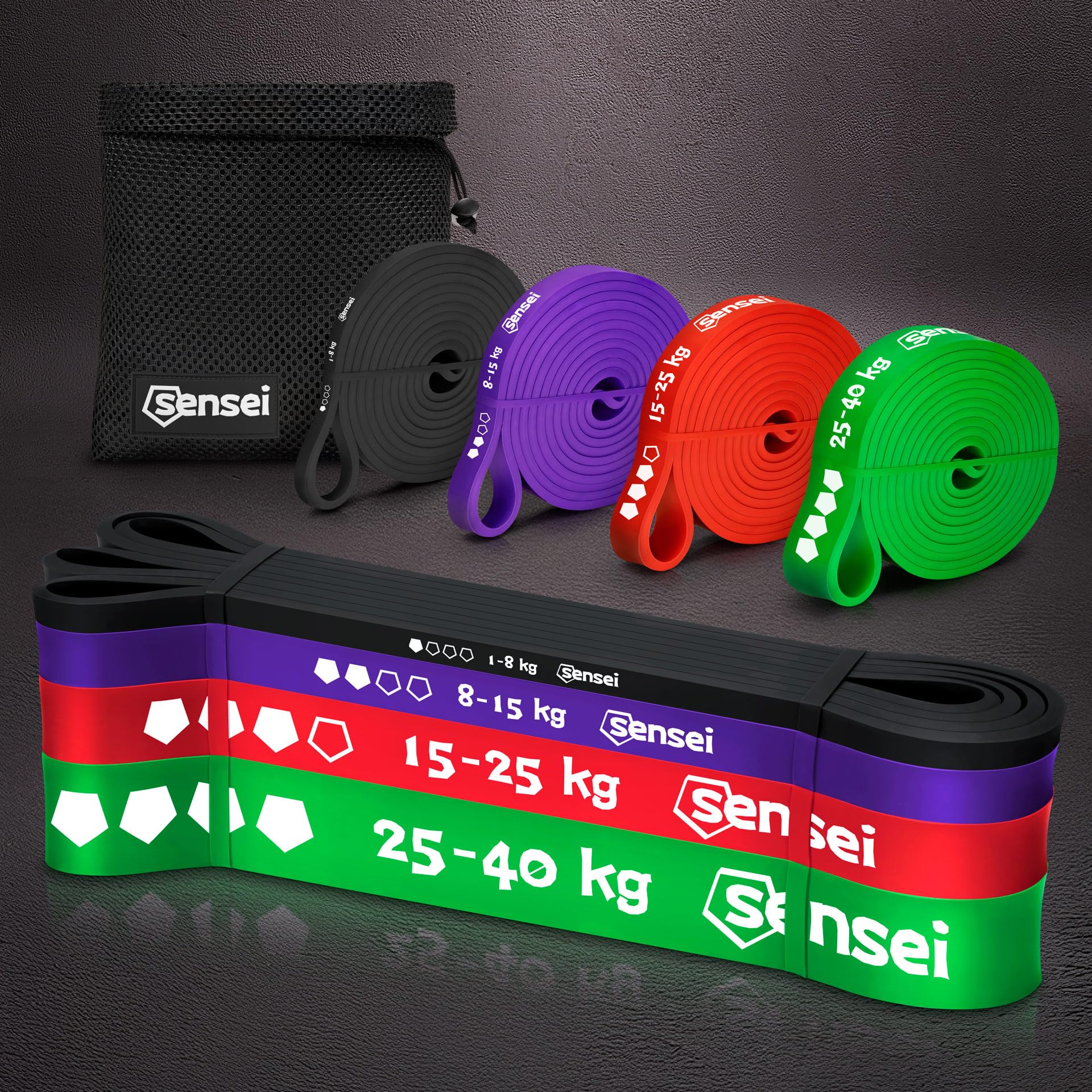 SENSEI Élastique Musculation Bande Élastique Fitness en Latex Naturel avec Guide, E-Book & Sac