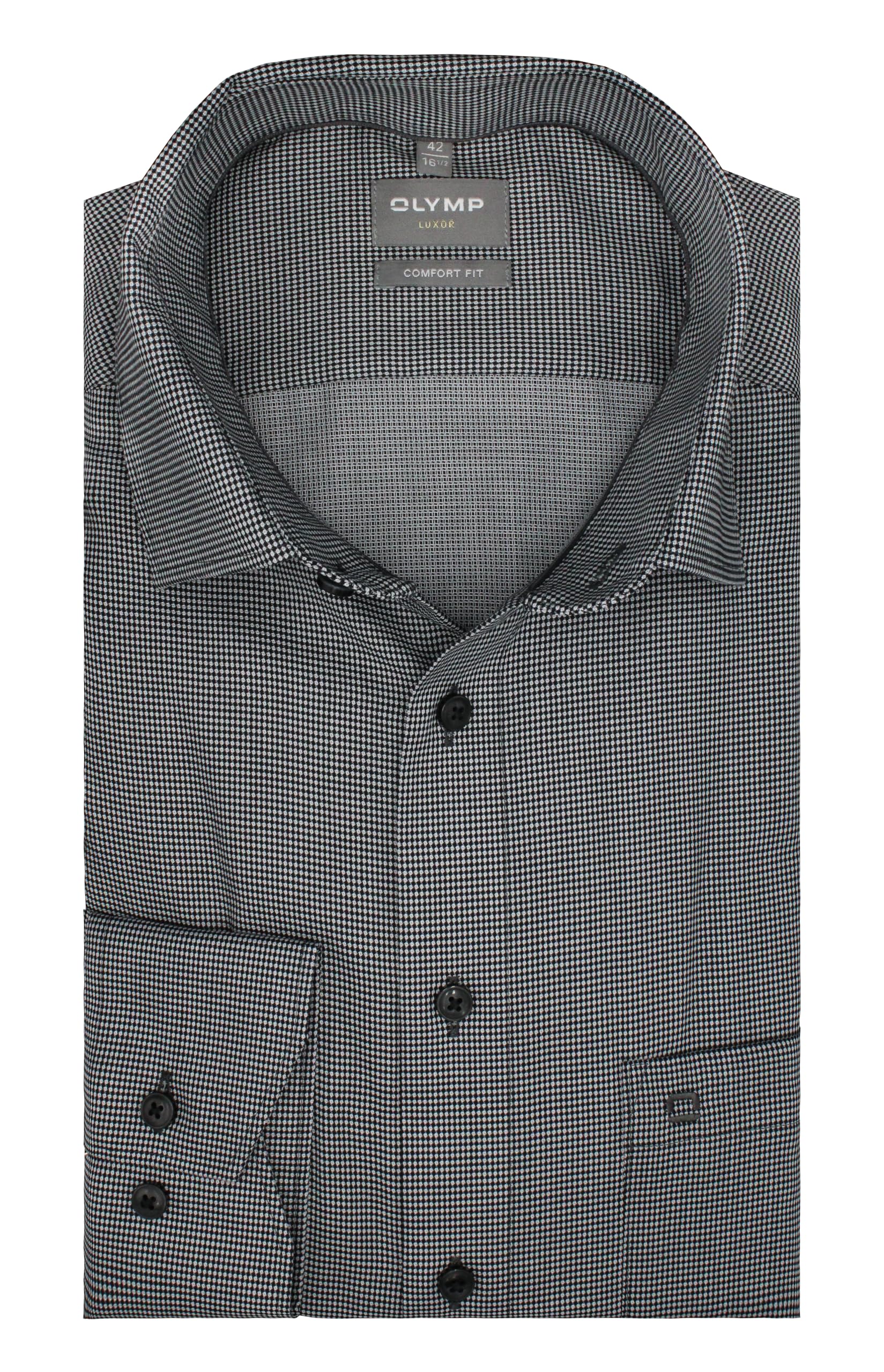 OLYMP Herren Oberhemd Langarm Luxor,Comfort fit,New Kent,Schwarz Grau strukturiert,Gr.48