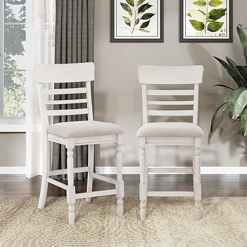 Lexicon Héloïse - Silla de altura de mostrador (juego de 2), color blanco antiguo