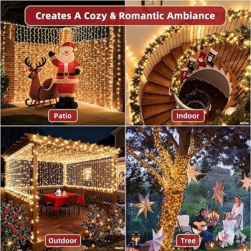 Miniatura 6 de 1500 luces LED de Navidad para exteriores, cadena de luces extra larga de 470 pies, 12 modos, luz de árbol de Navidad con temporizador, impermeable