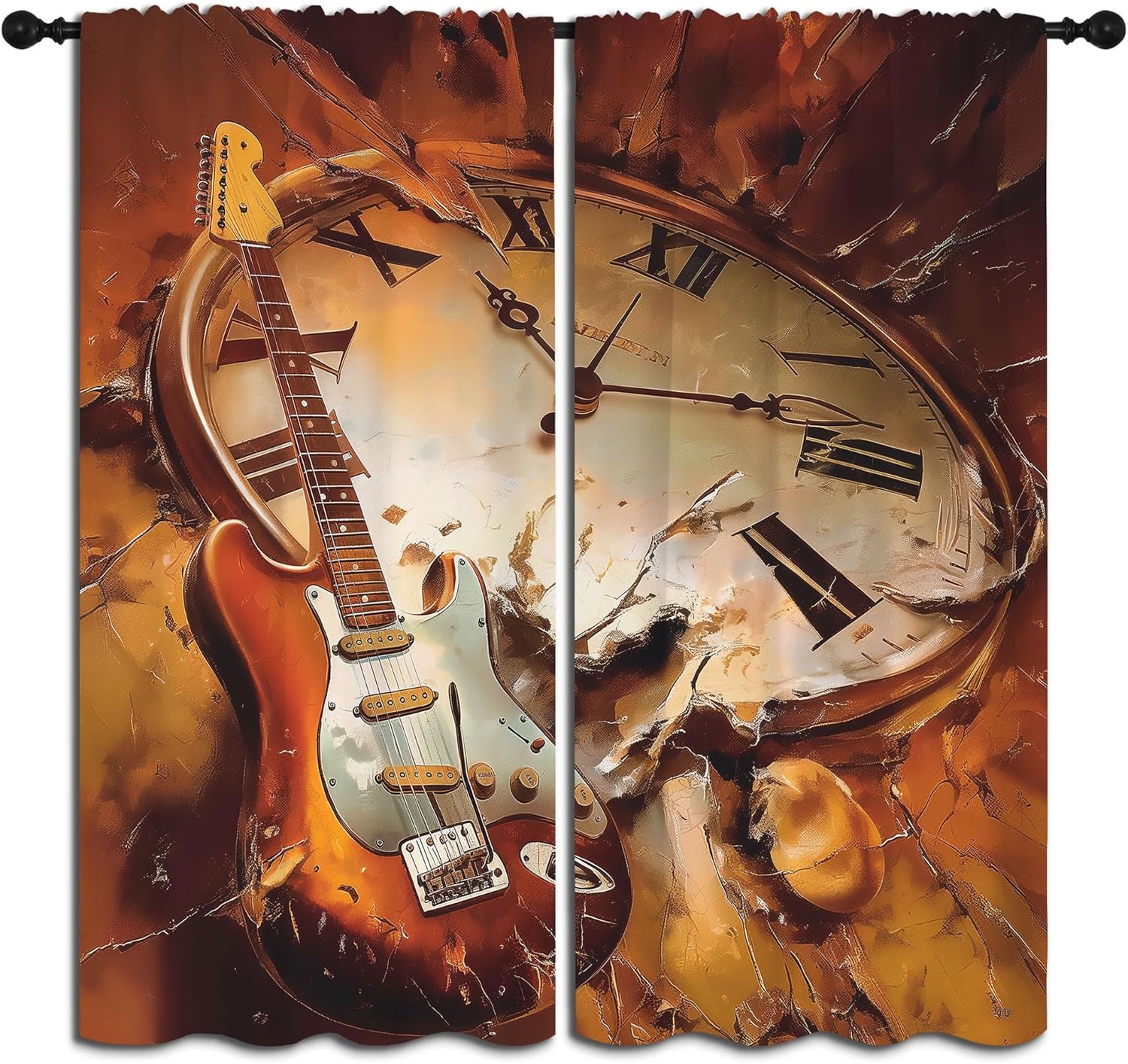 Guitar Blackout Curtains for Boys Girl Bedroom Decor,Rock Music Electric Guitar Watch Retro Thermal Insulated Rod Pocket Drapes Darkening Window Curtain for Living Room Home 63x63 inch