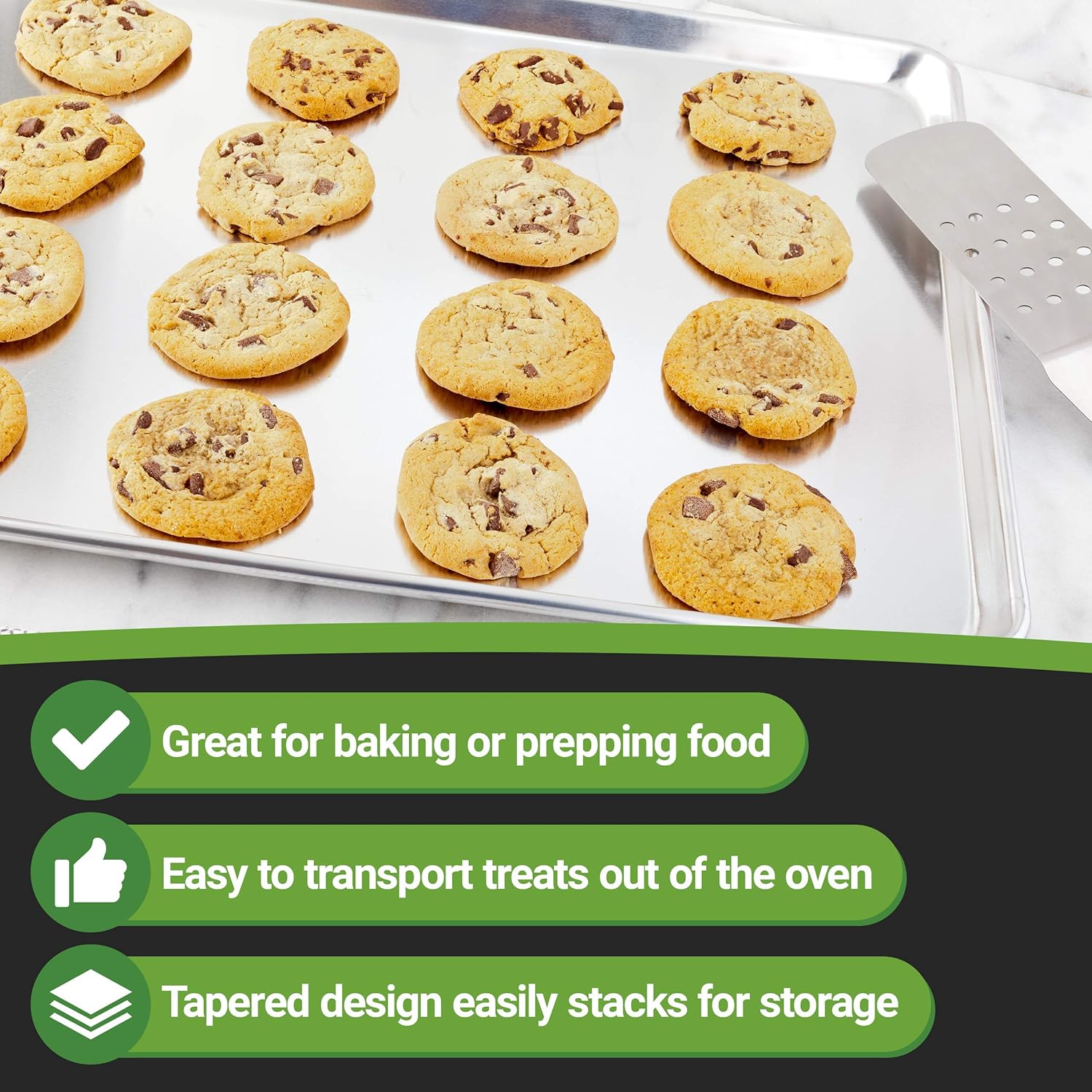 Restaurantware Met Lux 18 x 26 Inch Full Size Baking Sheet 1 Heavy-Duty Cookie Sheet - Evenly Bakes Treats Make Pastries Pizzas or Cookies Aluminum Sheet Pan For Commercial or Home Use