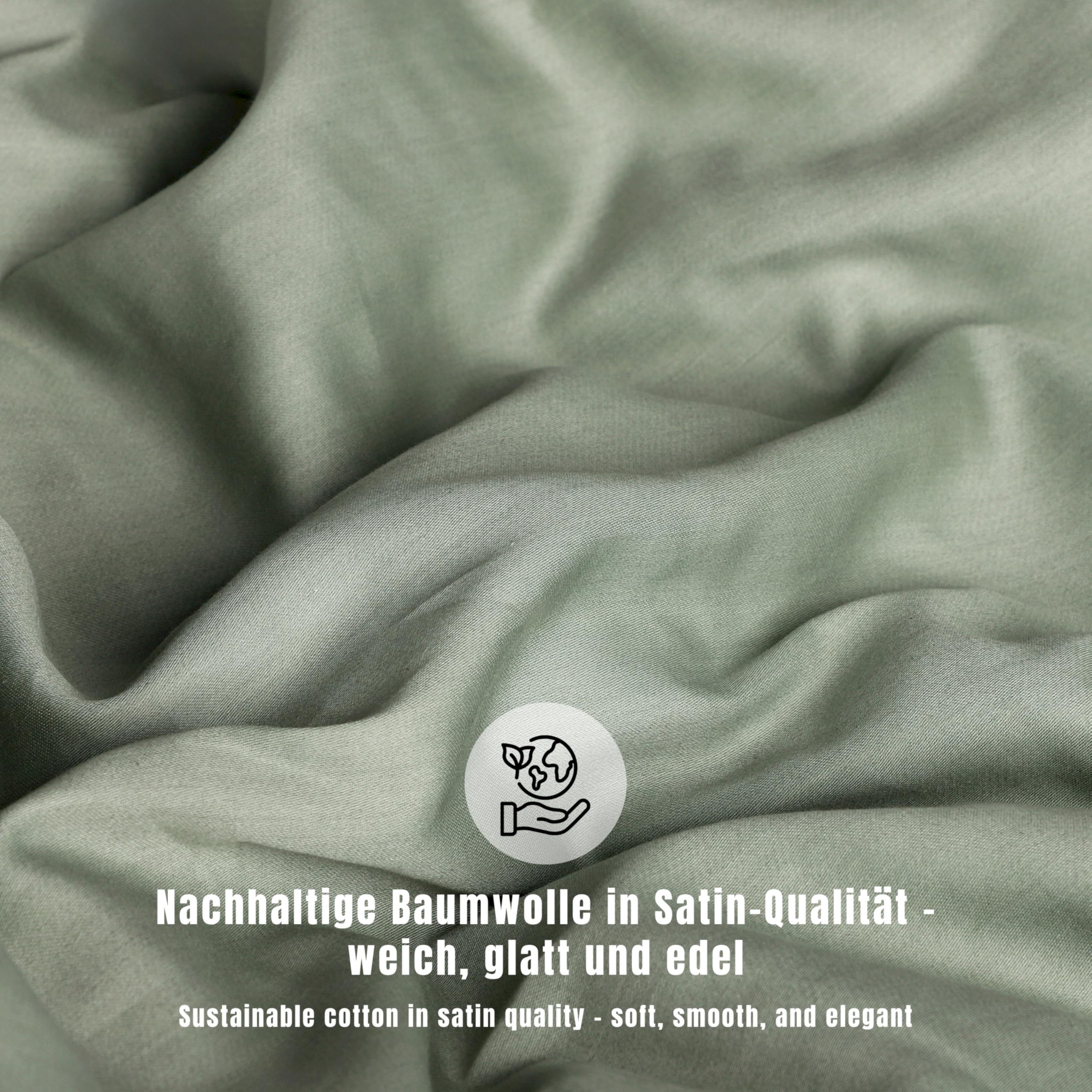 SCHÖNER WOHNEN Satin Bettwäsche 155x220 Baumwolle Grün - Luxus Bettwäsche-Set 2teilig - weich & atmungsaktiv - 1x Bettwäschebezug & 1x Kopfkissenbezug 80x80cm Frühling Duvet Cover Set - ÖKO-TEX