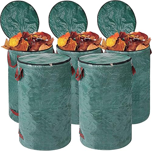 Miniatura 7 de Bolsas de basura reutilizables de 32 galones para jardín, césped, piscina, jardín, hojas de jardín, bolsa tejida con tapa y asa, paquete de 3