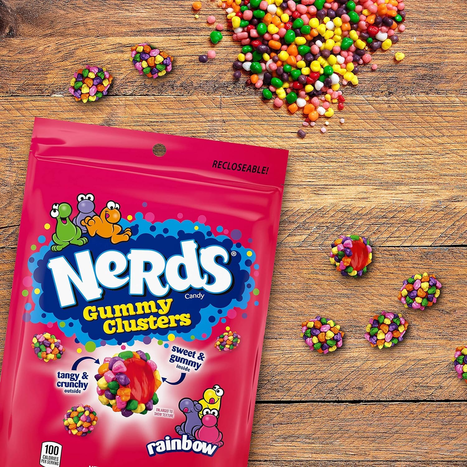 Nerds Gummy Clusters Fruits Peg Bag Caramelos con Texturas Múltiples Ácidos y Crujientes Centro Gomoso Pack de 10 Bolsas x 113 g