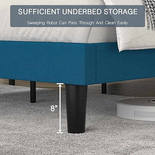 Miniatura 6 de VECELO Base de cama tapizada de tamaño matrimonial con cabecera ajustable, soporte de listones de madera y sin ruido, no necesita somier, fácil