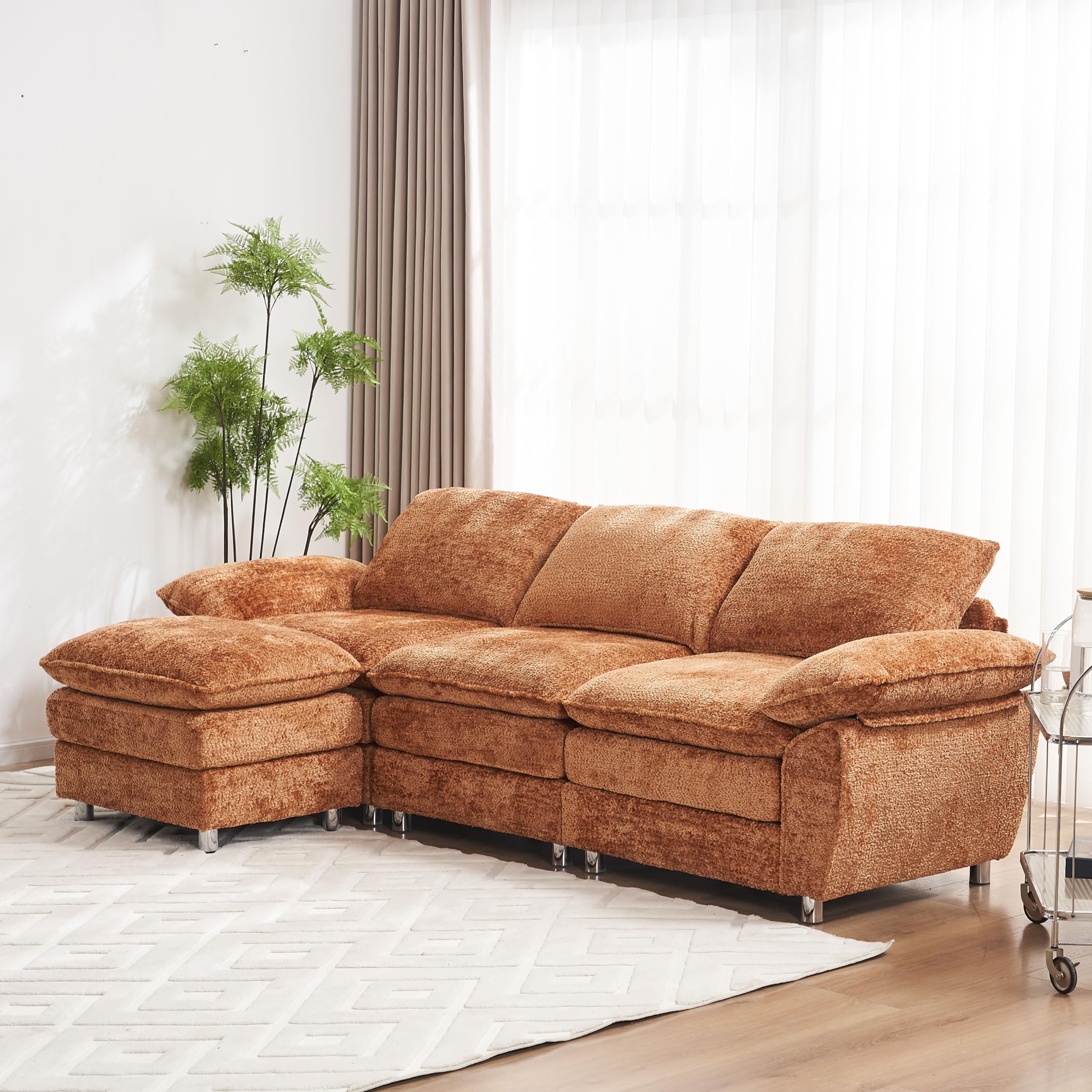 Sofá modular moderno de 102.6 pulgadas para sala de estar, sofá en forma de L con otomana, sofá tapizado de 3 plazas, sofá de lujo de asiento profundo de tela para apartamento, oficina, color