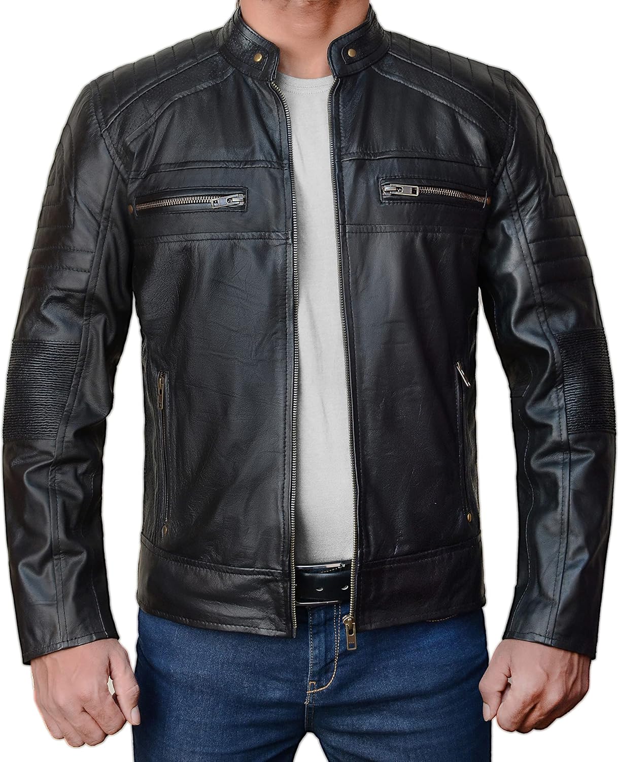 المميز - LP-FACON Cafe Racer Leather Jackets for Men UK | Blac... - view 2