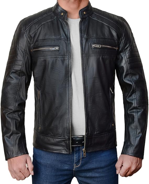LP-FACON black leather jacket men - vintage racer jacket - slim fit leather jacket - mens leather jacket