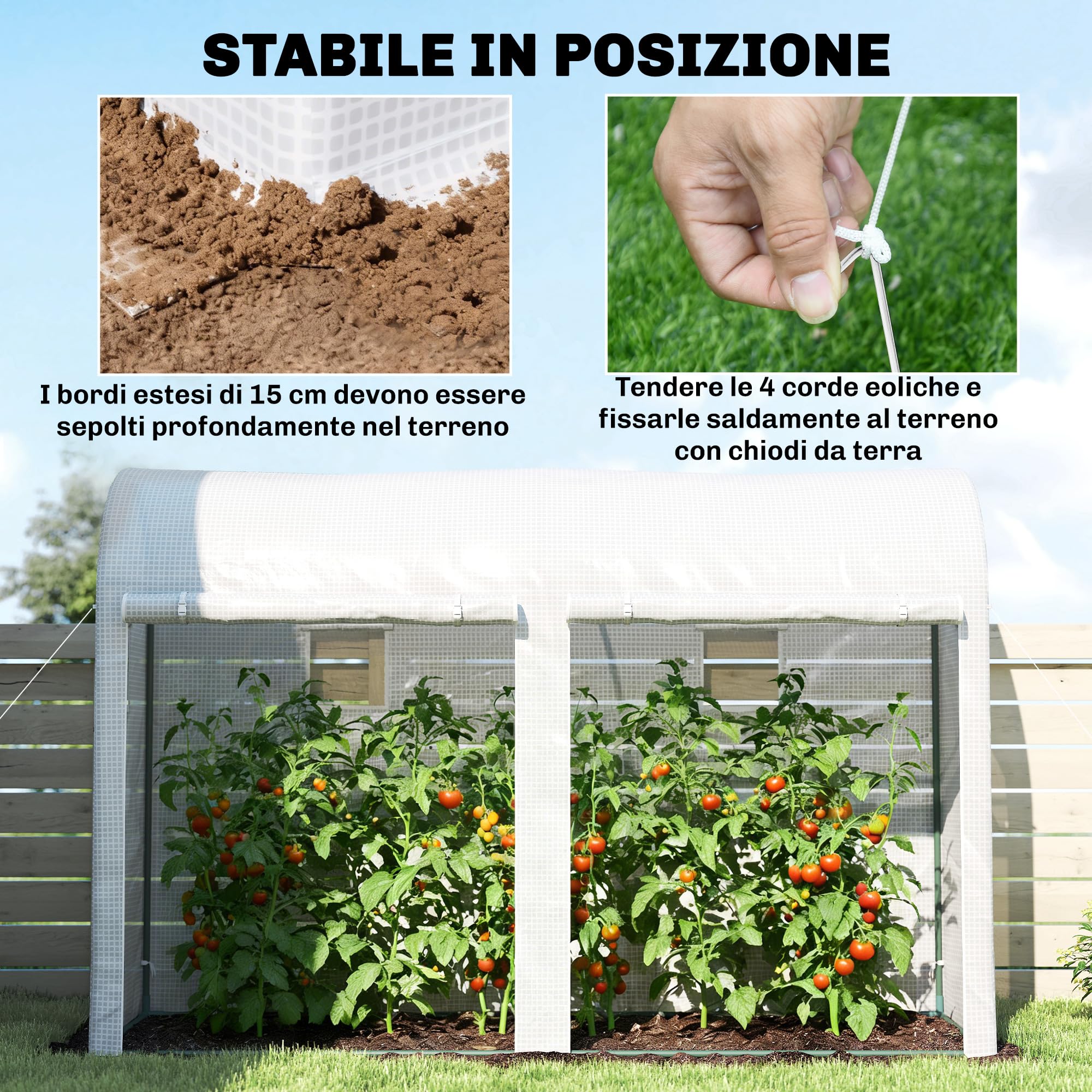 Outsunny Serra da Giardino 3x1x2m con 2 Porte Avvolgibili e 4 Finestre, Serra per Orto, Struttura Acciaio e Copertura PE, per Piante Verdure Fiori Frutta, Anti UV, Bianco