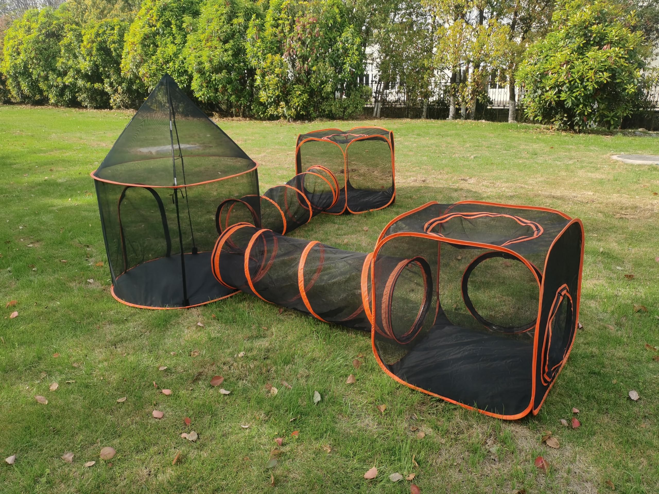 3 in 1 Katzenzelt 3-stöckiger Kletterturm mit Tunnel Haustierspielhaus Outdoor großes faltbares Katzengehege Welpenlaufgitter (Stile 5)