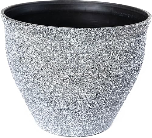 Miniatura 3 de Maceta decorativa grande de plástico con patrón circular (paquete de 2) con aspecto rústico francés campestre para interiores y exteriores,