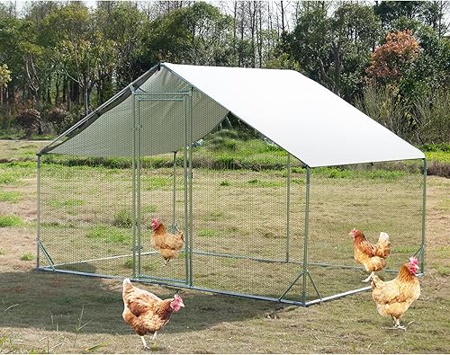 Miniatura 31 de Gallinero de metal grande, jaula para aves de corral galvanizada con forma de cúpula con cubierta impermeable y anti-ultravioleta y puerta