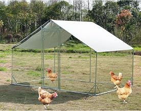 Large Metal Chicken Coop Walk-in Poultry Cage Hen Run House Habitat Spire Shaped Cage with Waterproof and Anti-Ultraviolet Cover for Outdoor Backyard Farm Use (6.5’ L × 9.84’ W)