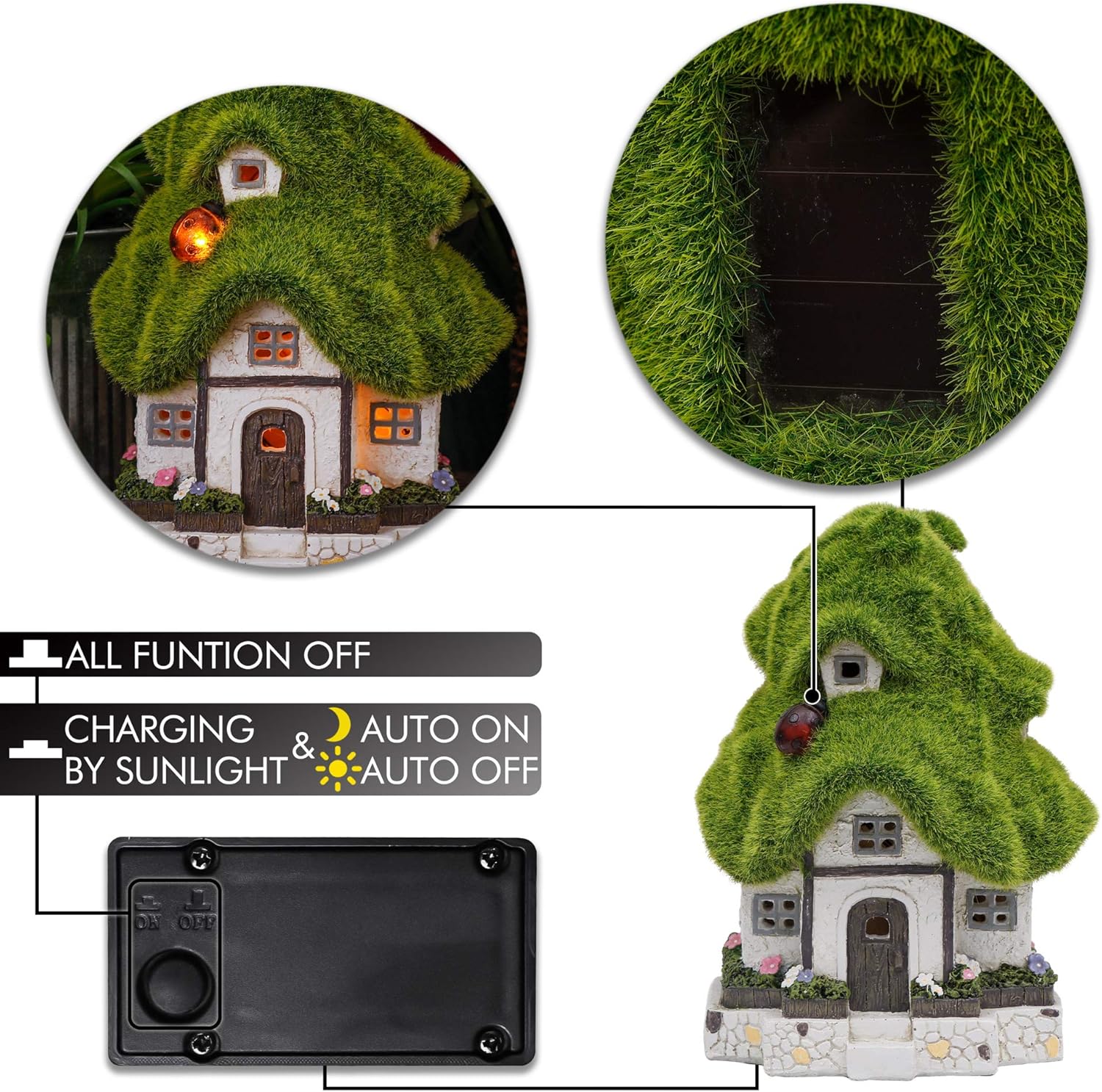 TERESA'S COLLECTIONS Flocked Garden Statue and Figurine Fairy House with Solar Outdoor Lights, Resin Garden Decor Outdoor Statues Garden Cottage Yard Decor Porch Lawn Ornaments Gifts for Mom, 7.4"