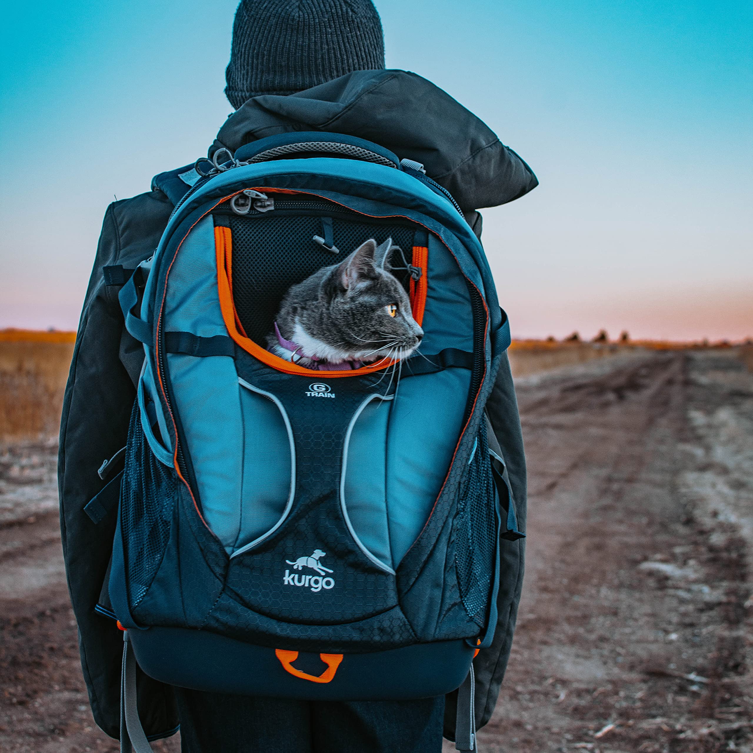 Kurgo G-Train zaino trasportino per cani e gatti, approvato dalle compagnie aeree, per i viaggi o l'escursionismo, fondo impermeabile, cinghia di sicurezza interna, supporta fino a 11,33 kg, Blu navy