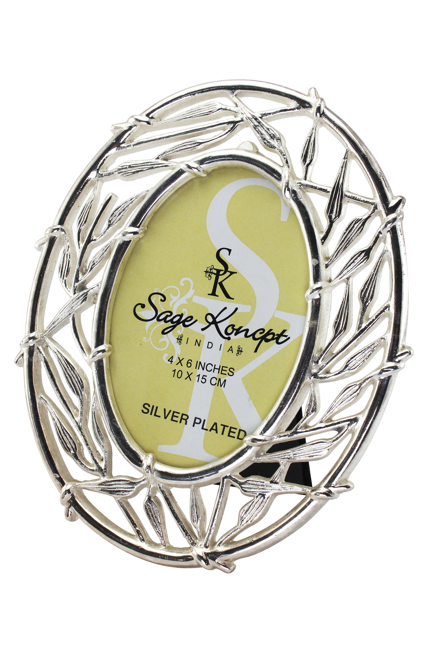 Sage Concept Bamboo Leaf Designer Oval Shaped Photo Frame, Size 4x6, for Decoration of Table, Bedroom, Living Room, Office Table and More