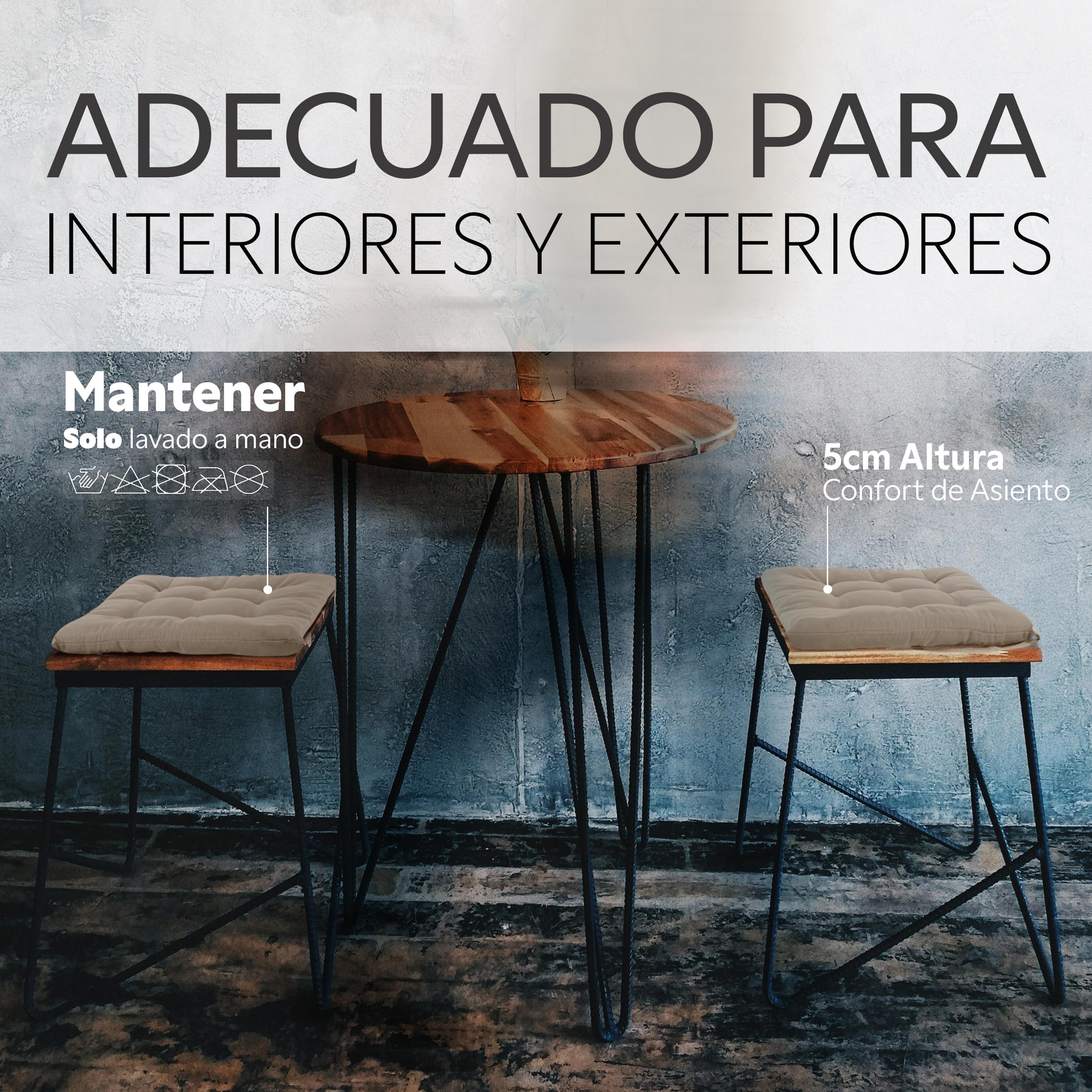 Brandsseller Juego de 4 Cojín de Asiento 40x40 cm Cojín para Silla Colchoneta para Silla con Correas de Sujeción Cojín Decorativo para Interior y Exterior Acolchado - Taupé