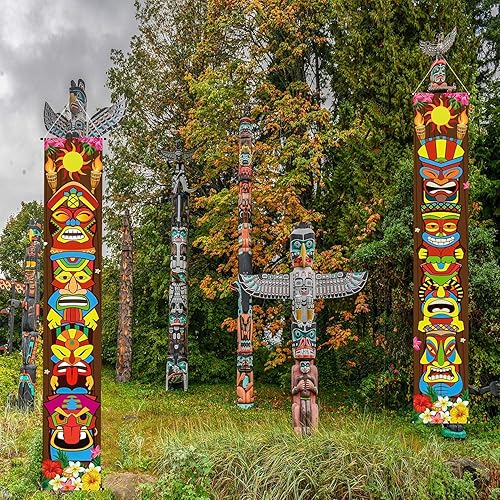 Miniatura 4 de Frienda Hawaiian Luau - Suministros de decoración de fiesta de Tiki Banner Tiki Totem Letrero de puerta para Hawai Tropical Decoración Aloha